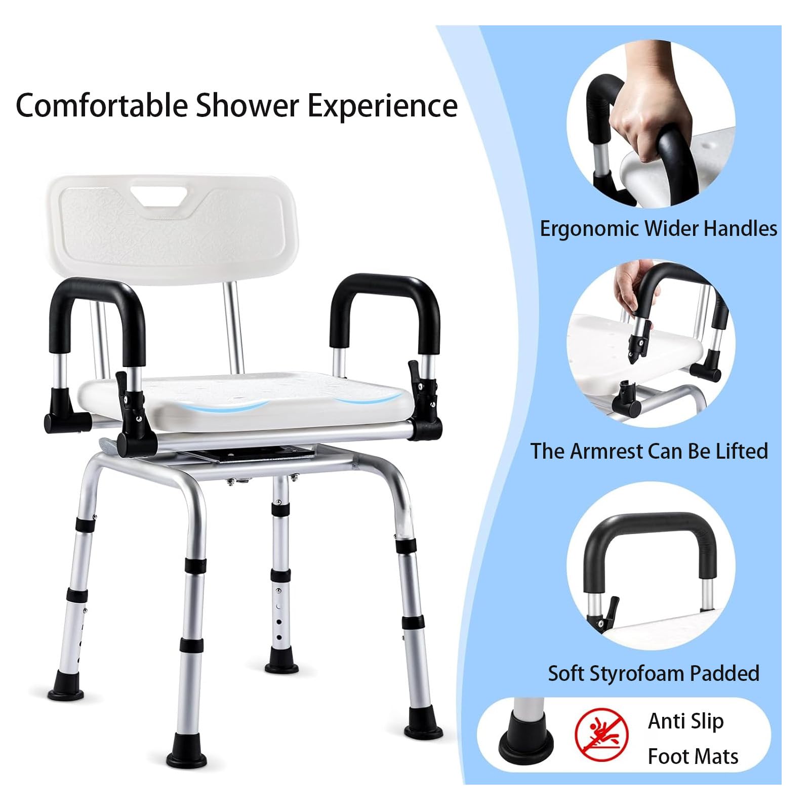 Asiento De Silla De Ducha con Respaldo ExtraíBle, Silla De Ducha para Ducha Interior Y BañEra, Taburete De Ducha Ajustable para Ancianos, Discapacitados, Embarazadas, Discapacitados