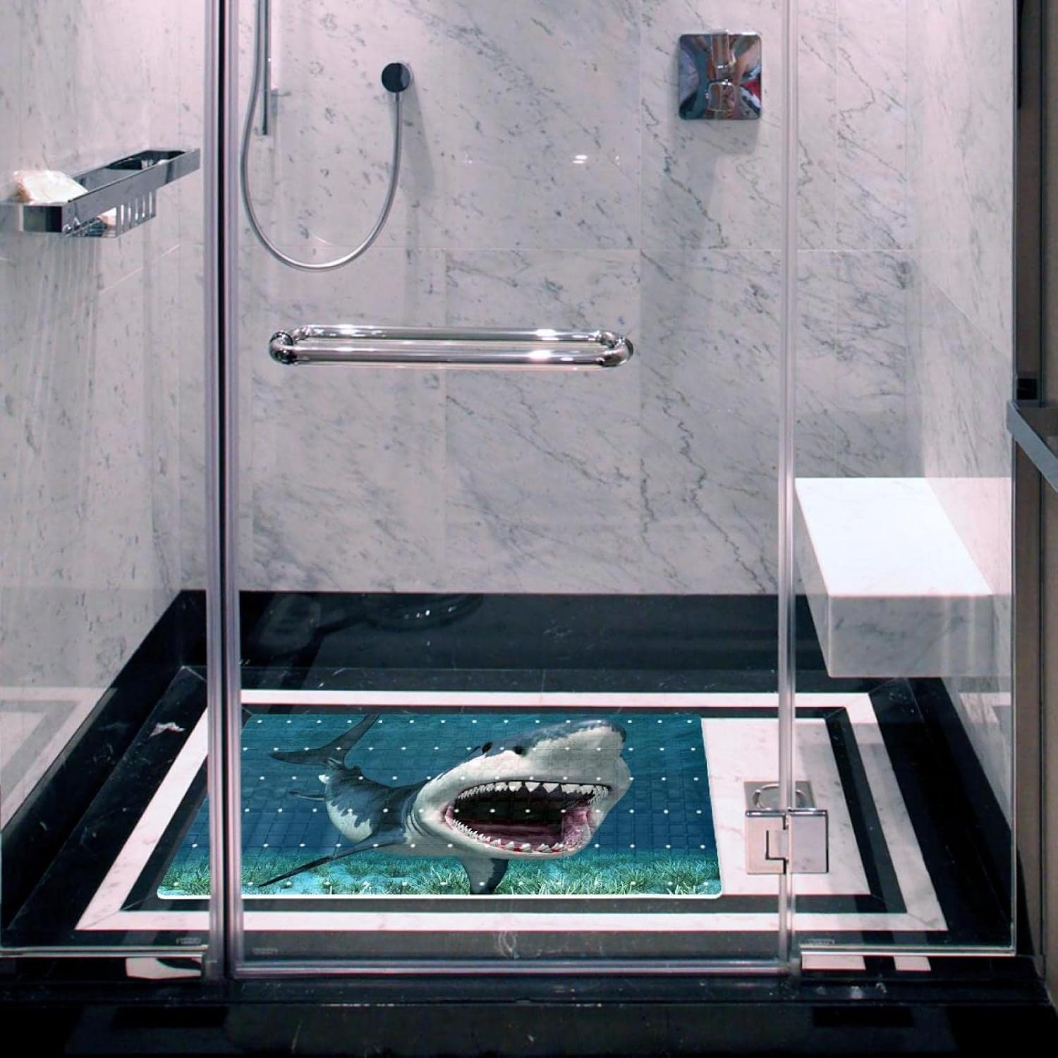 Bathtub Mat Non Slip Baby Bath Mats 3D Shark Attacking Shower Mats for Bathroom Washable Bath Tub Mat with Suction Cups and Drain Holes, 27.9inx15.7in