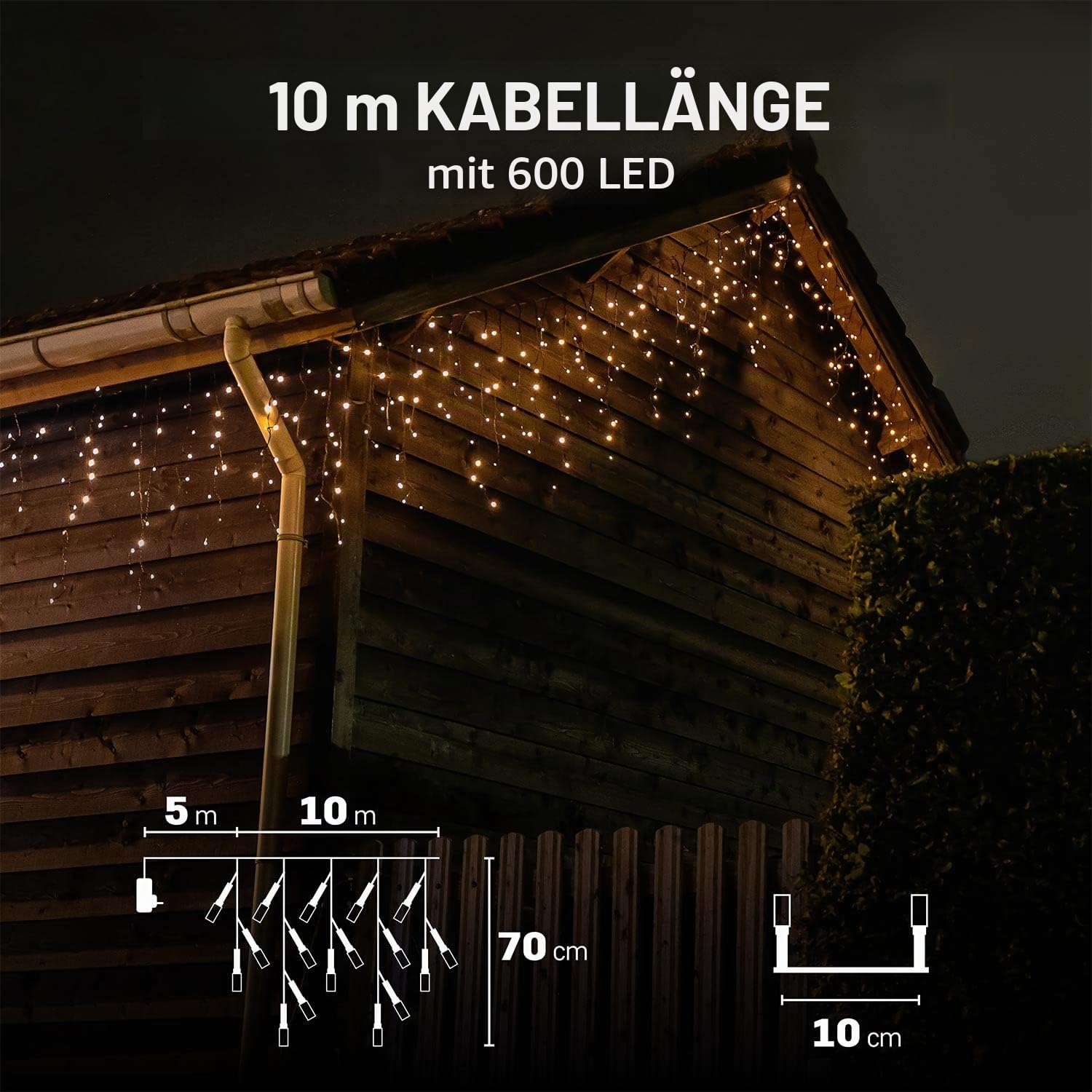 EMOS LED Lichterkette Eisregen, Länge 10m, 600 LEDs, 230V mit Stecker, Lichterkette Multifunktion 8-Modi, Eisregen Lichterkette Außen und Innen Schutzklasse IP44, Farbtemperatur: warmweiß