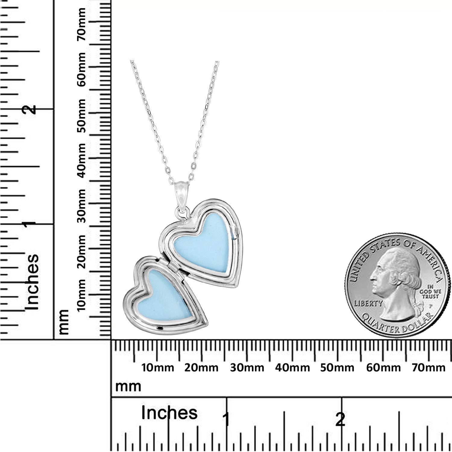 AVORA 925 Sterling Silver Heart Photo Locket Pendant Necklace with 18" Chain