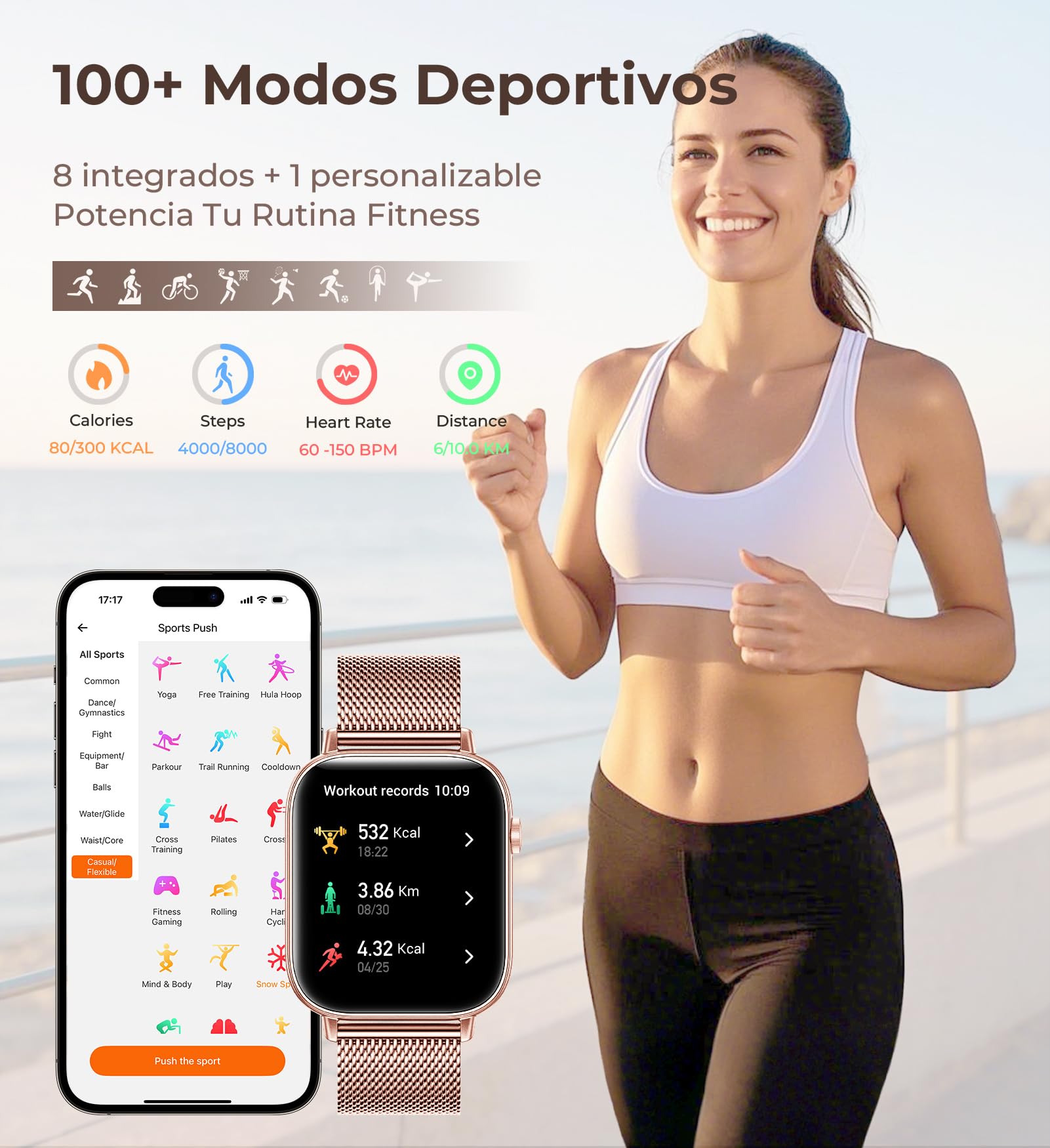 Iaret Reloj Inteligente Mujer, 1.83" Smartwatch con 4 Correas, Llamadas Bluetooth, Monitor Sueño/Ritmo Cardíaco/SpO2/Menstrual, 110+ Modos Deportivos Pulsera Actividad para iOS/Android, Oro Rosa