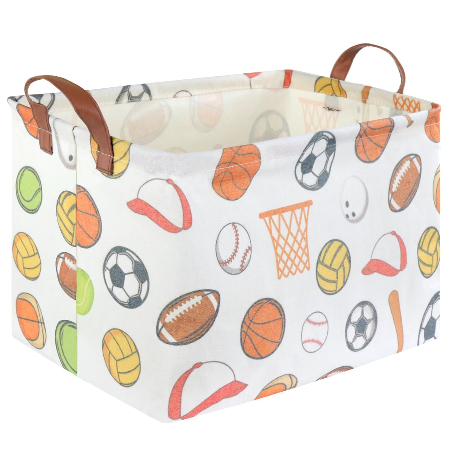 Rectangular Ball basket,Kids Storage Bins, Foldable and waterproof canvas kids basket organizer, Boys toy box,boys Room Decor,shelf basket(Ball game)