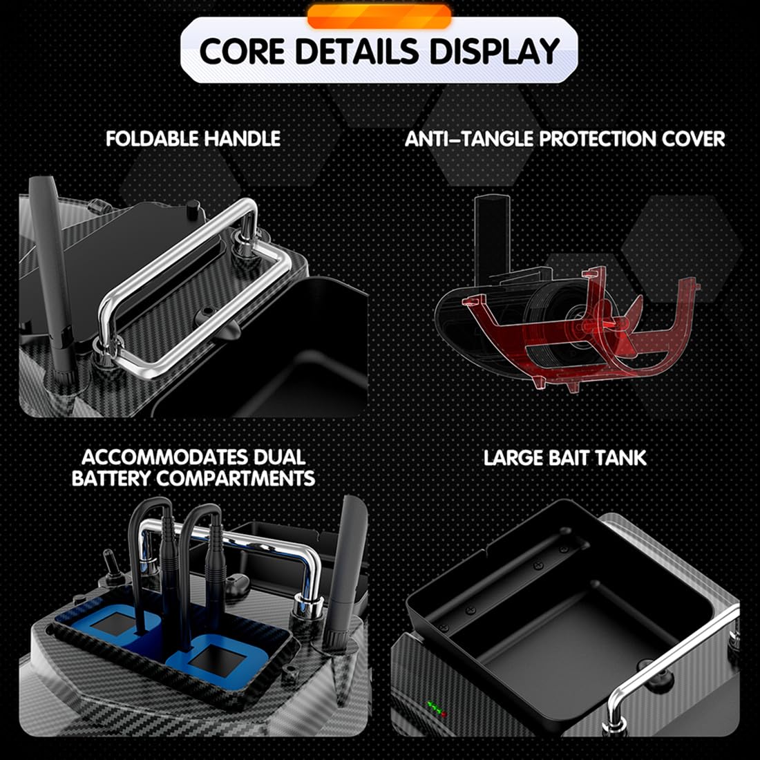 Barco de cebo RC con GPS para pesca de carpas, V060, 12000 mAh, 500 m, control remoto de una sola tolva, cebo de 2 kg de carga, retorno y liberación automáticos y 160 puntos de referencia. Barco de