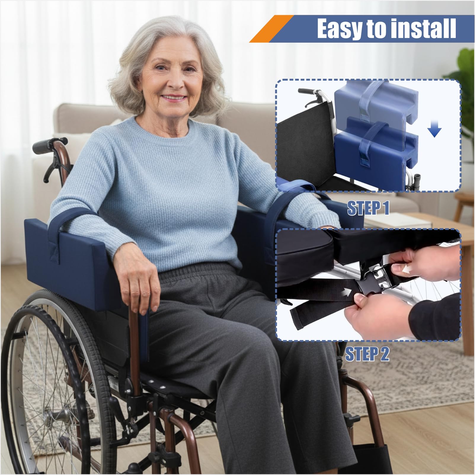 1 Paire de Support Latéral pour Chaise Roulante, Coussin de Poignée Universel avec Sangle, Accessoire pour Poignée et Coudes de Chaise Roulante