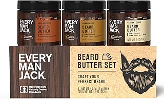 Every Man Jack Beard Butter Gift Set for Men – Full Size 3-Pack Variety with Sandalwood, Vanilla + Cedar & Aged Bourbon Scents – Naturally Derived with Shea Butter & Coconut Oil – 4 oz (3 Pack)