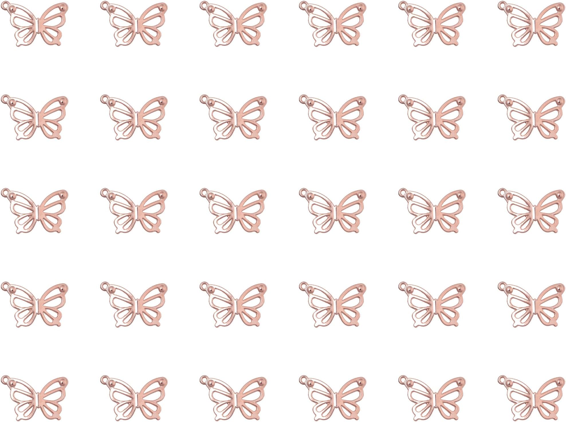 30 Pcs Hollow Butterflies with Hole Charm Pendants Metal Jewelry Making Supplies 2.7 x 1.9 cm Small Vintage Accessories for Necklace Bracelet Earring DIY Crafting Project