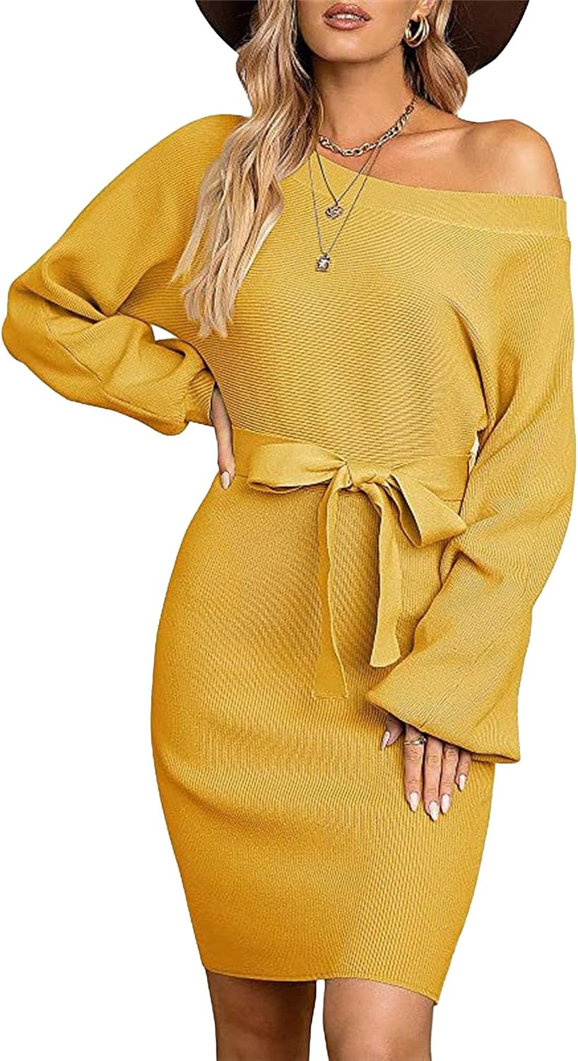Women Sexy Off Shoulder Long Sleeve Dress Wrap Party Pencil Dress Bodycon Ruched Midi Elegant Cocktail Party Dress