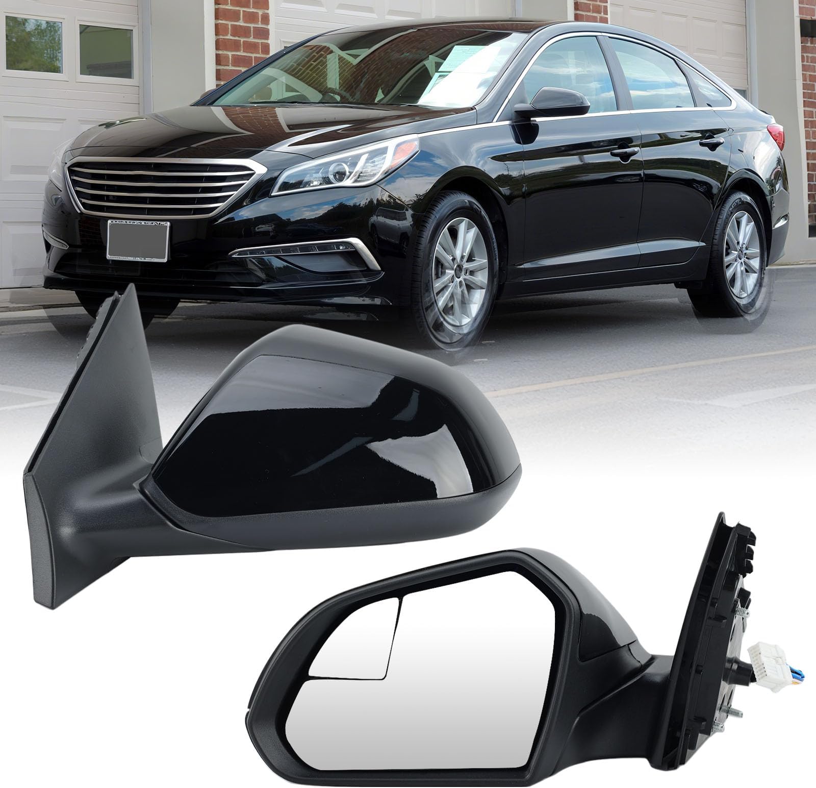 Left Driver Side Mirror Compatible with Hyundai Sonata 2015 2016 2017 2018 2019 Power Glass Manual Folding Heated with Blind Spot Detection 5 Pins Replace HY1320203 | 87610-C2000 (Black)