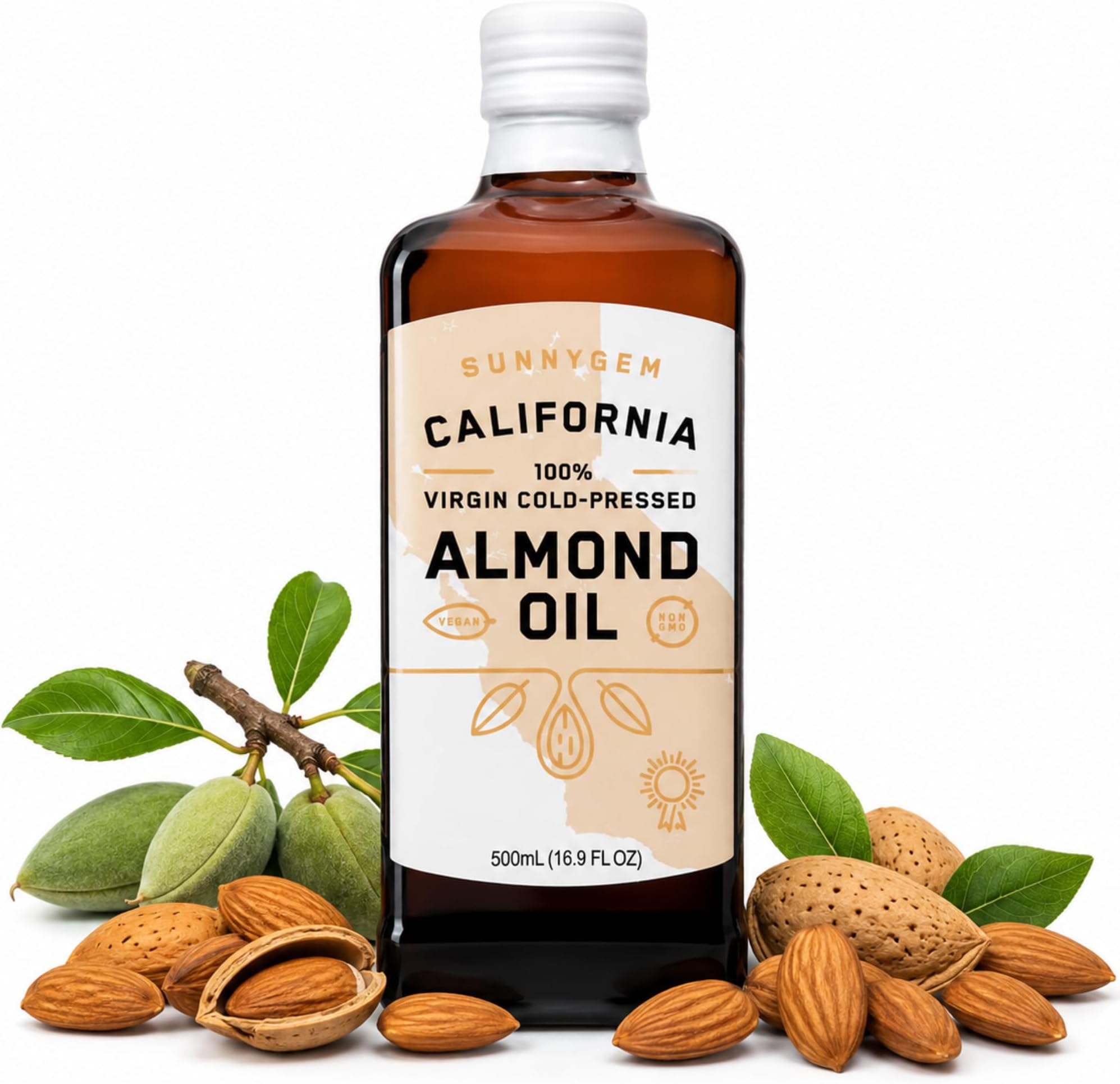 Almond Oil Cold Pressed Food Grade for Cooking 16.9 oz