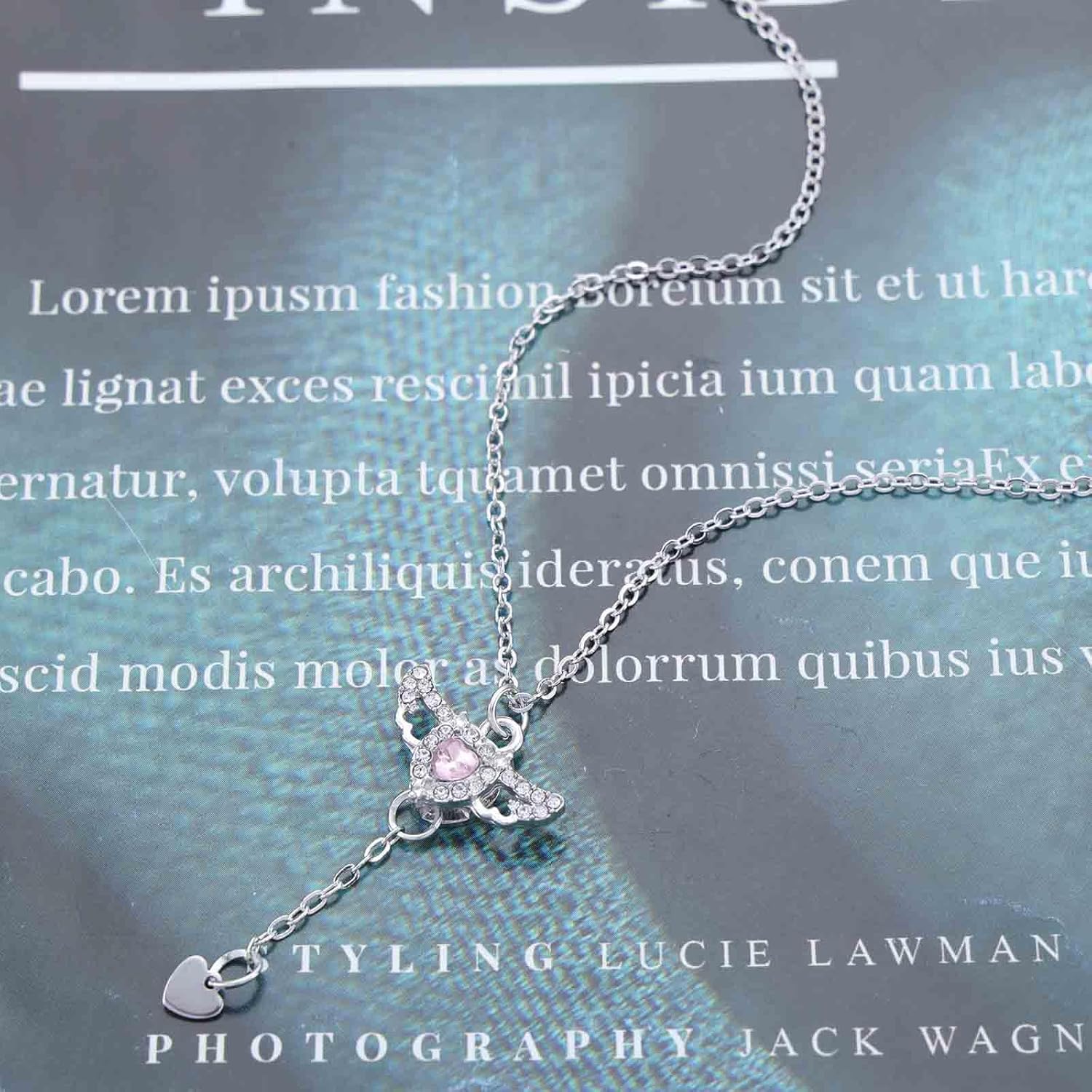 Boho Love Heart Crystal Necklace Silver Heart Rhinestone Necklace Pink Heart Wings Pendant Necklace Sparkly CZ Heart Necklace Jewelry for Women - Image 3