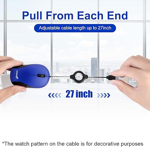 Miniatura 6 de Ratón con cable tipo C, retráctil, portátil, silencioso, mini mouse óptico con cable, enchufar y usar, con 3 botones para manos izquierda y derecha