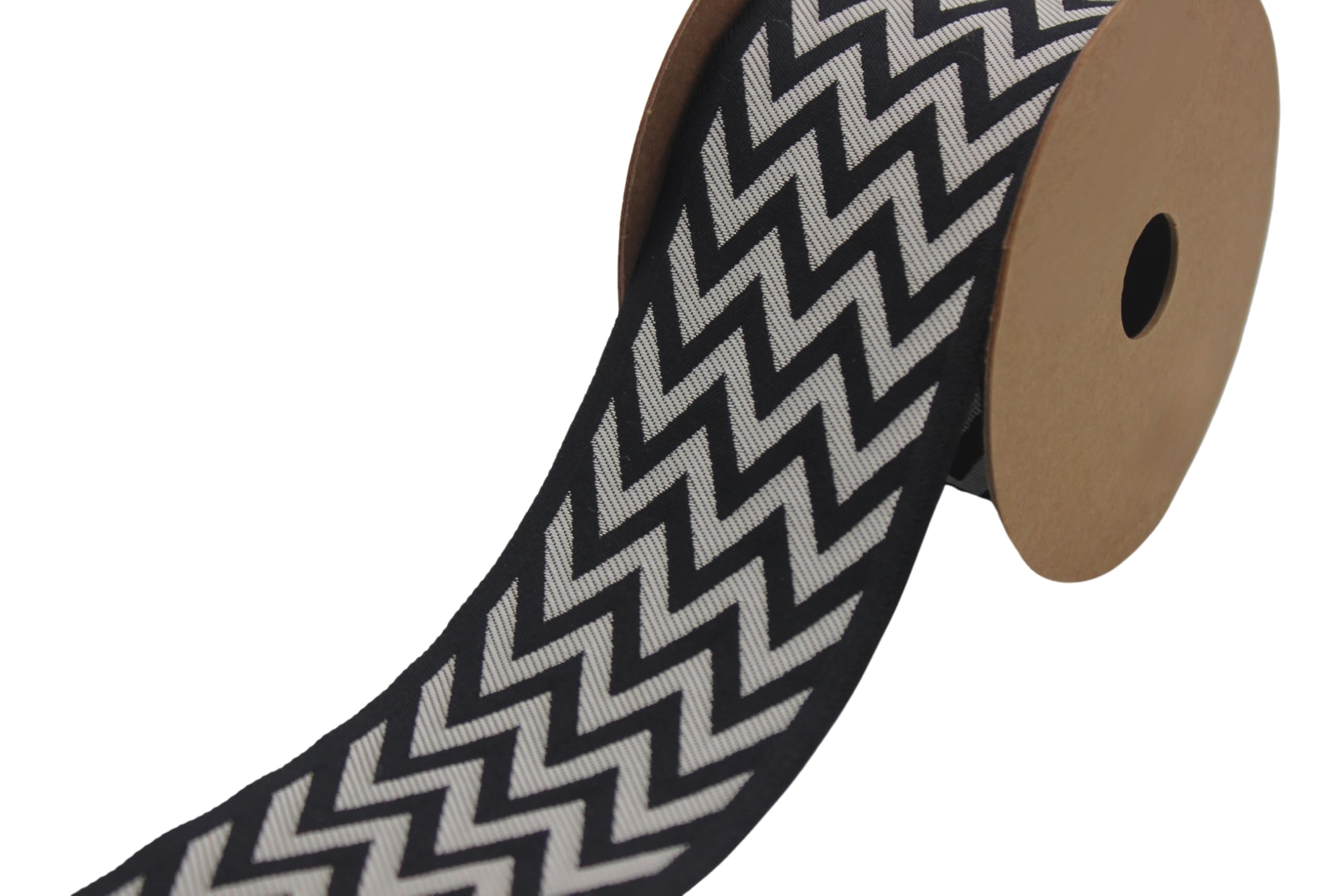 Ruban jacquard brodé haut de gamme zigzag noir et argenté V10 182