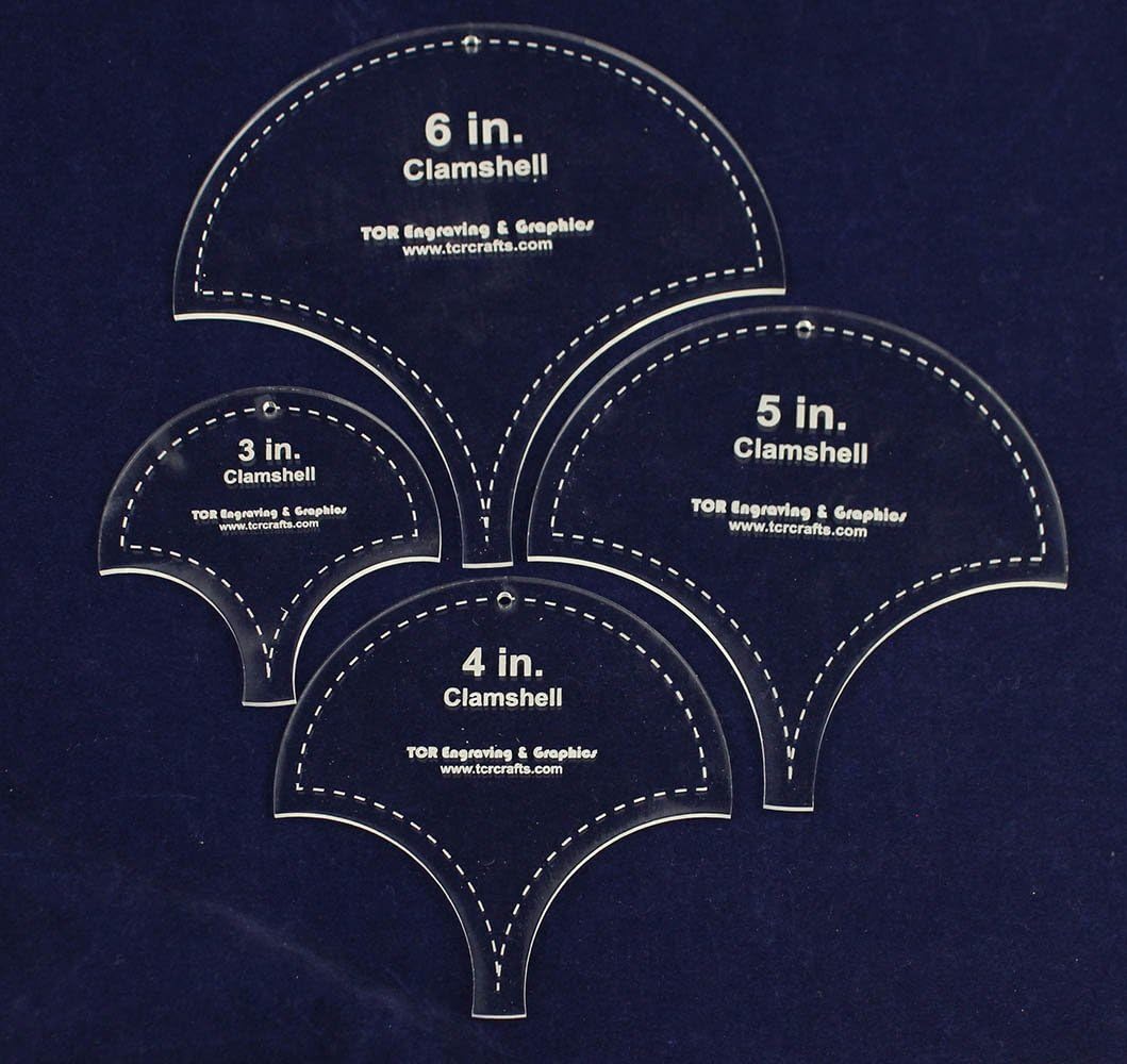 Clamshell Templates 4 Piece Set 3, 4, 5, 6 Inches 1/8 Inch Thick