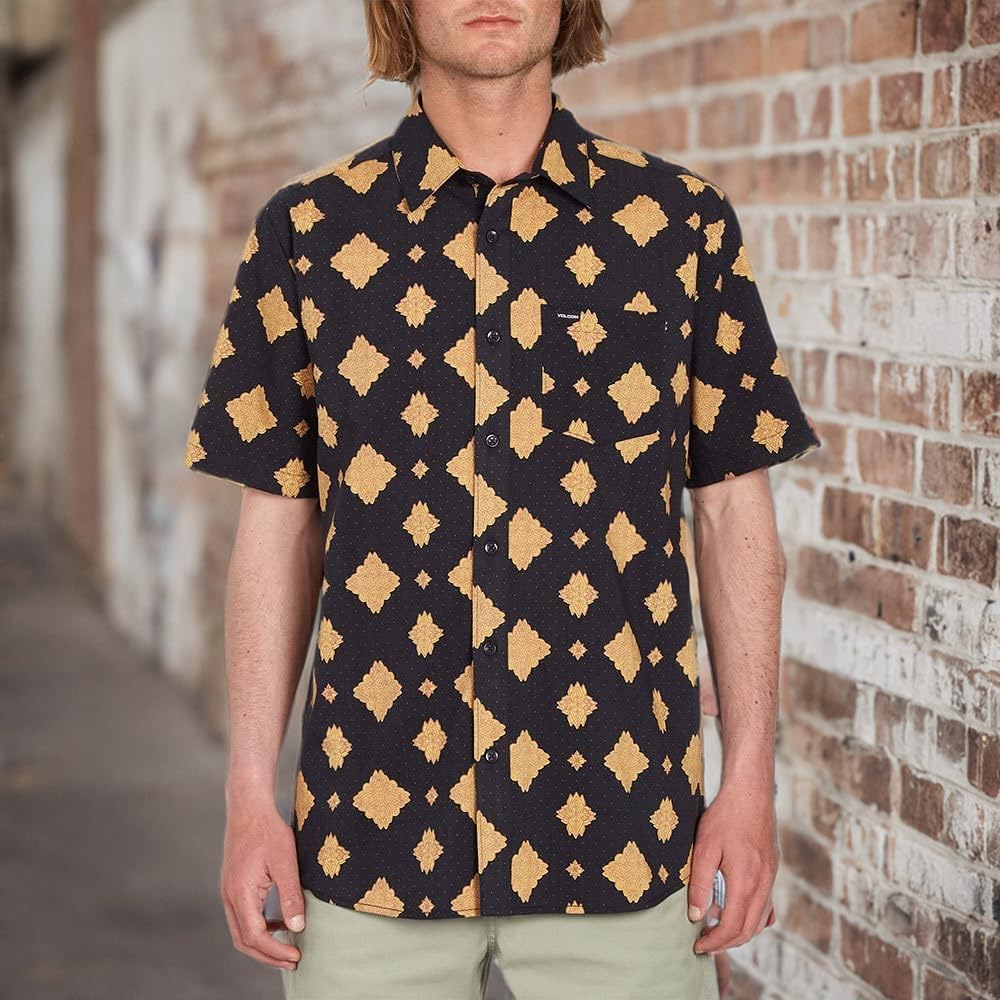 Volcom Men's Regular Grit Mandala Sleeve Classic Fit Printed Button Down Shirt