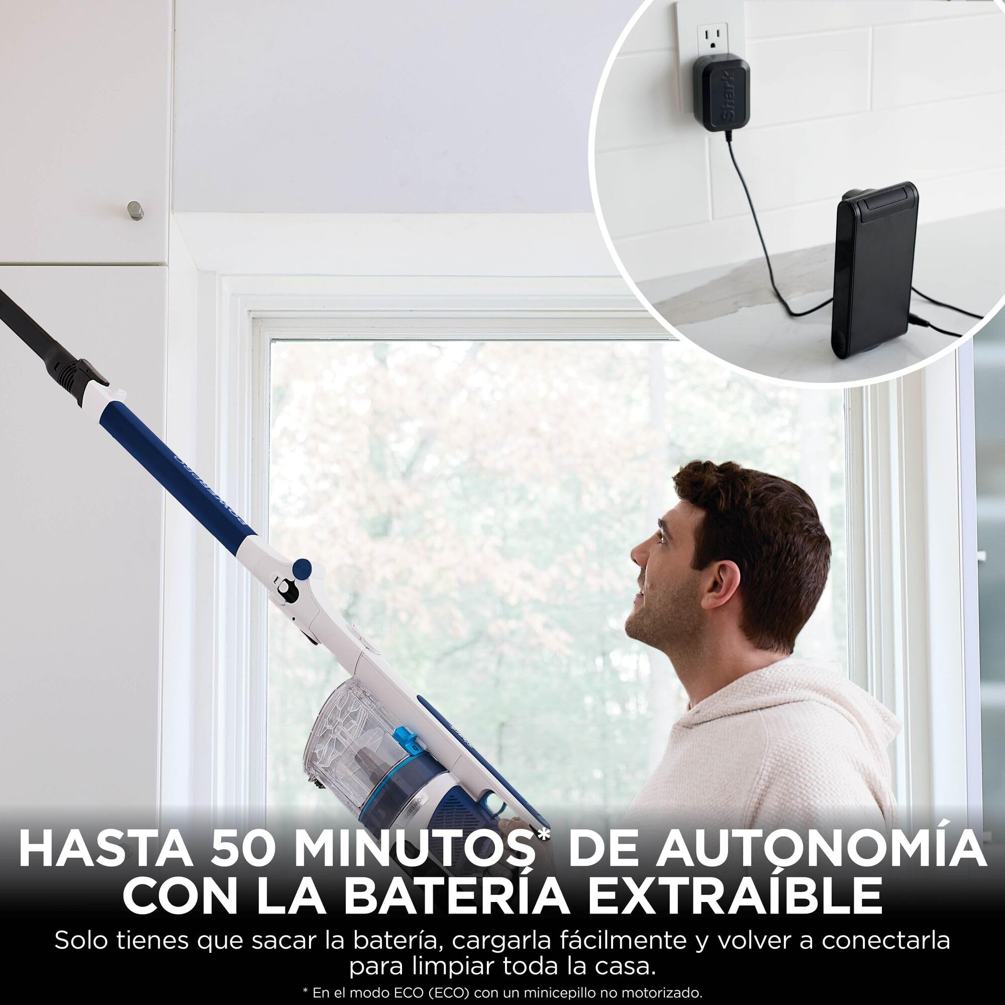 Shark PowerPro Aspiradora sin cable con hasta 50 min de autonomía, FloorDetect, Anti Hair Wrap y Anti-Allergen Complete Seal, ligera y flexible, modo manual y depósito XL, azul metalizado, IZ380EU