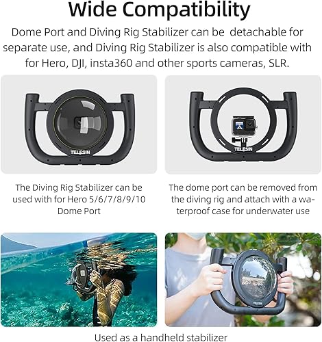 Miniatura 3 de TELESIN - Puerto de cúpula con kit estabilizador de buceo para GoPro Hero 12 Hero 11 Hero 10 Hero 9 Negro, carcasa impermeable subacuática, estuche