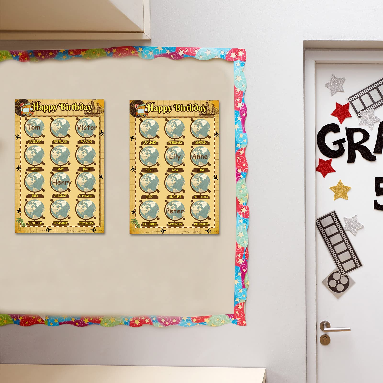 Happy Birthday Chart Poster 2 Stück 40x50 Cm – Bunte Geburtstagskalender Für Klassenzimmer, Büro & Party