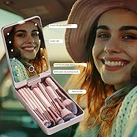 Vista 4 de BS-MALL - Set de brochas de maquillaje con espejo LED, 14 piezas, base en polvo, correctores, sombras de ojos, mini brochas de maquillaje (APINK)