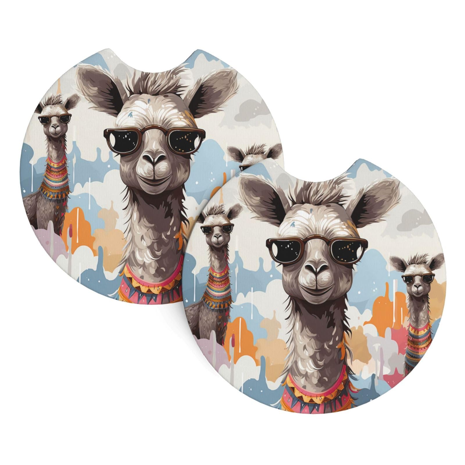 2PCS Car Coaster for Cup Holders Universal Auto Cup Mat Cute Giraffe Funny Cup Coaster Pad 2.7" Waterproof Neoprene Non-Slip Cup Holder Coasters Car Interior Accessories for Women Men