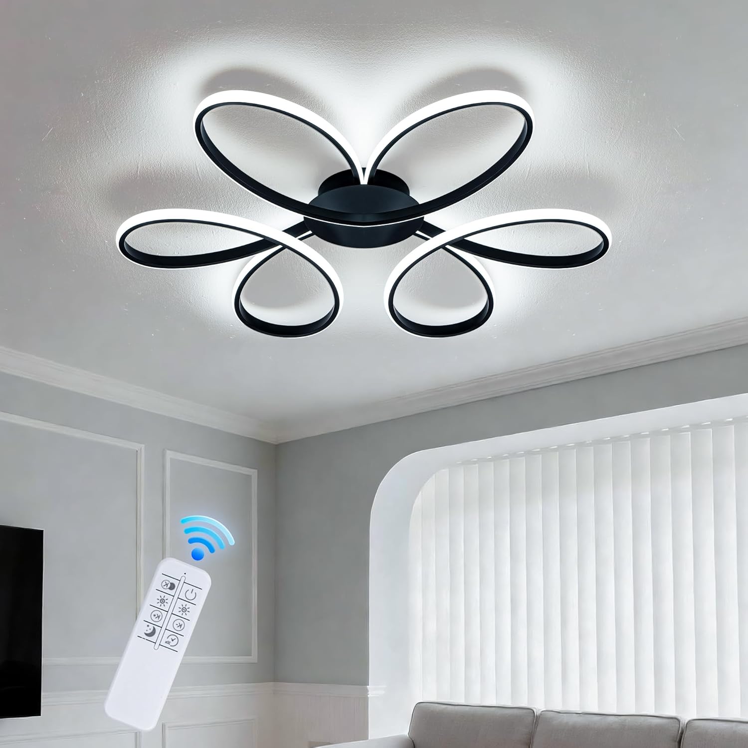 29 Inch Modern LED Ceiling Light,Black Dimmable Flush Mount Light Fixtures with Remote Control,3000K-6000K Adjustable Color Temperature, Bright Ceiling Lamp Fixture for Bedroom, Kitchen, Hallway