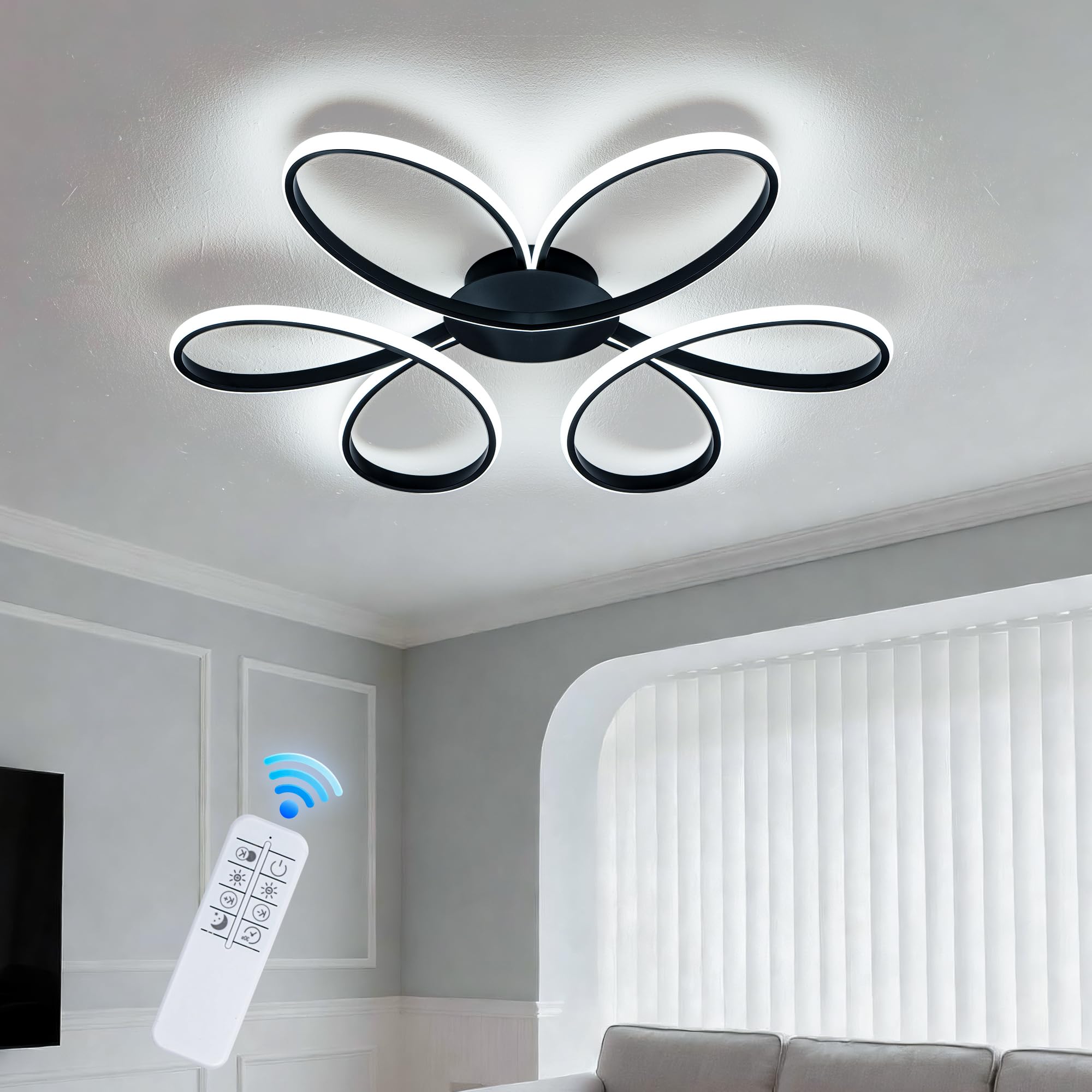 Photo 1 of **USED, INCOMPLETE** 23.6 Inch Modern LED Ceiling Light,Black Dimmable Flush Mount Light Fixtures with Remote Control,3000K-6000K Adjustable Color Temperature, Bright Ceiling Lamp Fixture for Bedroom, Kitchen, Hallway
