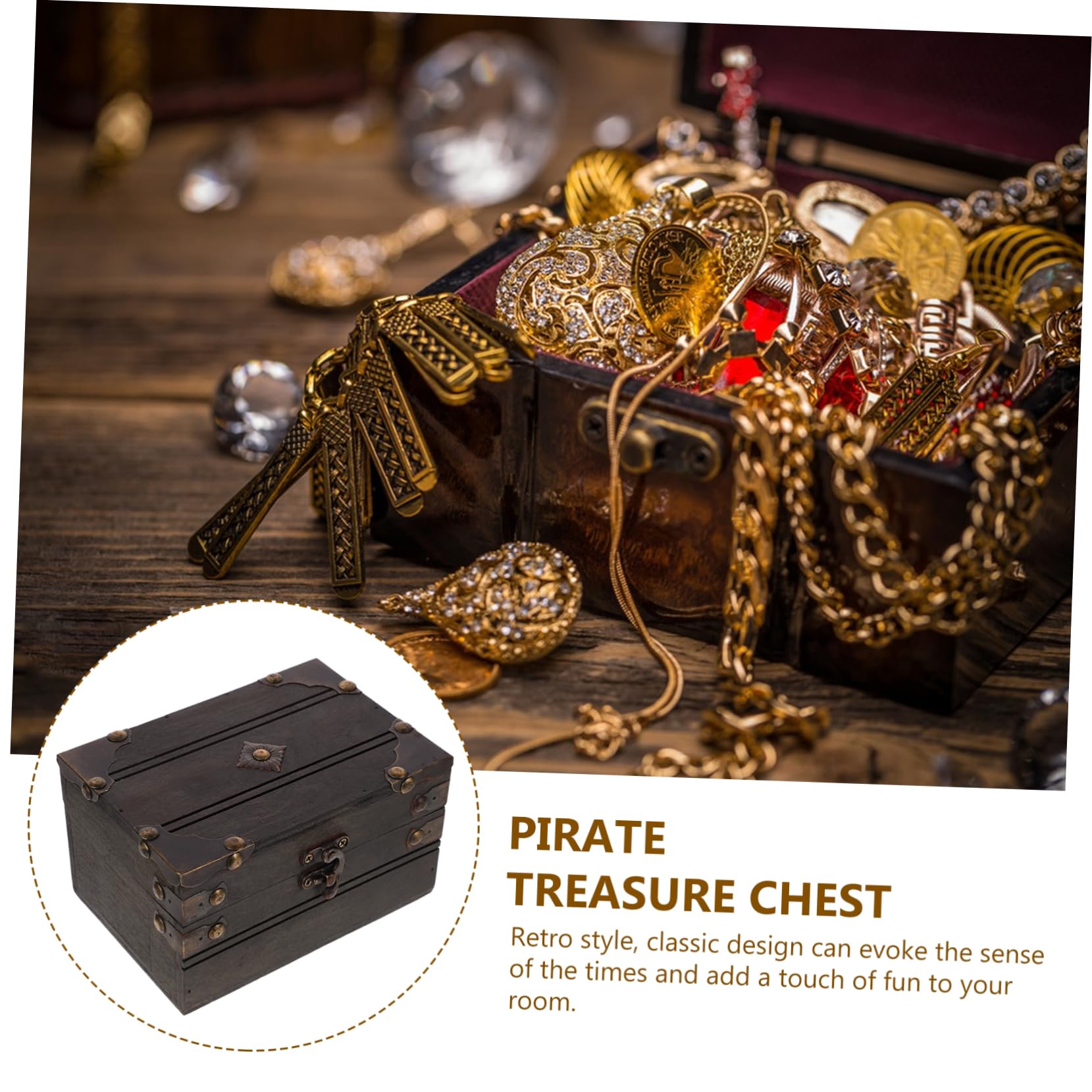 Coffre à Trésor Vintage En Bois Avec Serrure à Combinaison - Boîte à Bijoux Pirate Émeraude (15x12x7.2cm) Pour Décoration Et Rangement