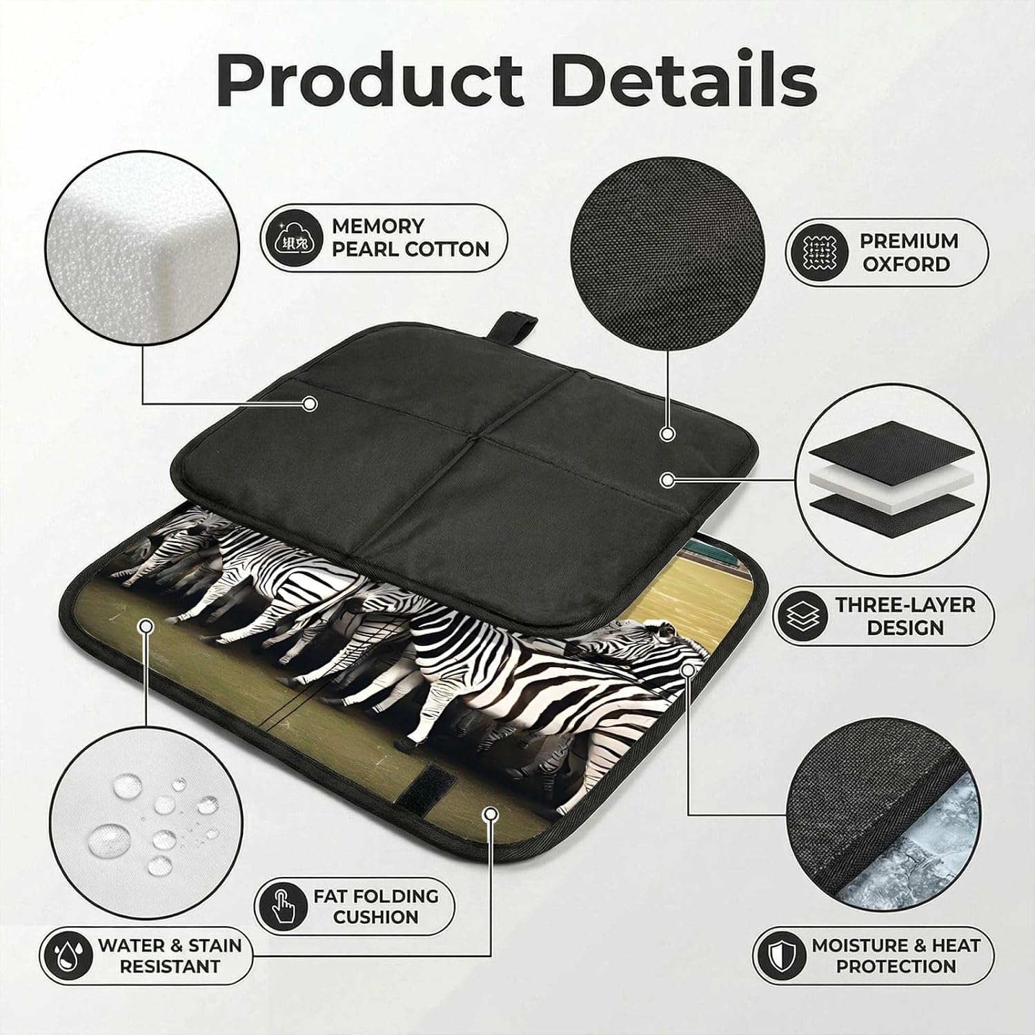 (Zebra Racetrack) Sitting Pad Foldable Seat Cushion Lightweight Camping Seat Mat with Hook for Outdoor Hiking Picnic Camping