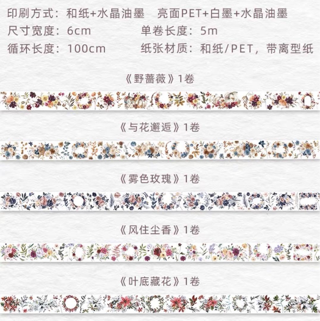 カナダWT　花花合集　PETタイプマスキングテープ　マステ　5点セット Amazon.co.jp: カナダwt 花花合集 pet水晶油墨タイプマスキング