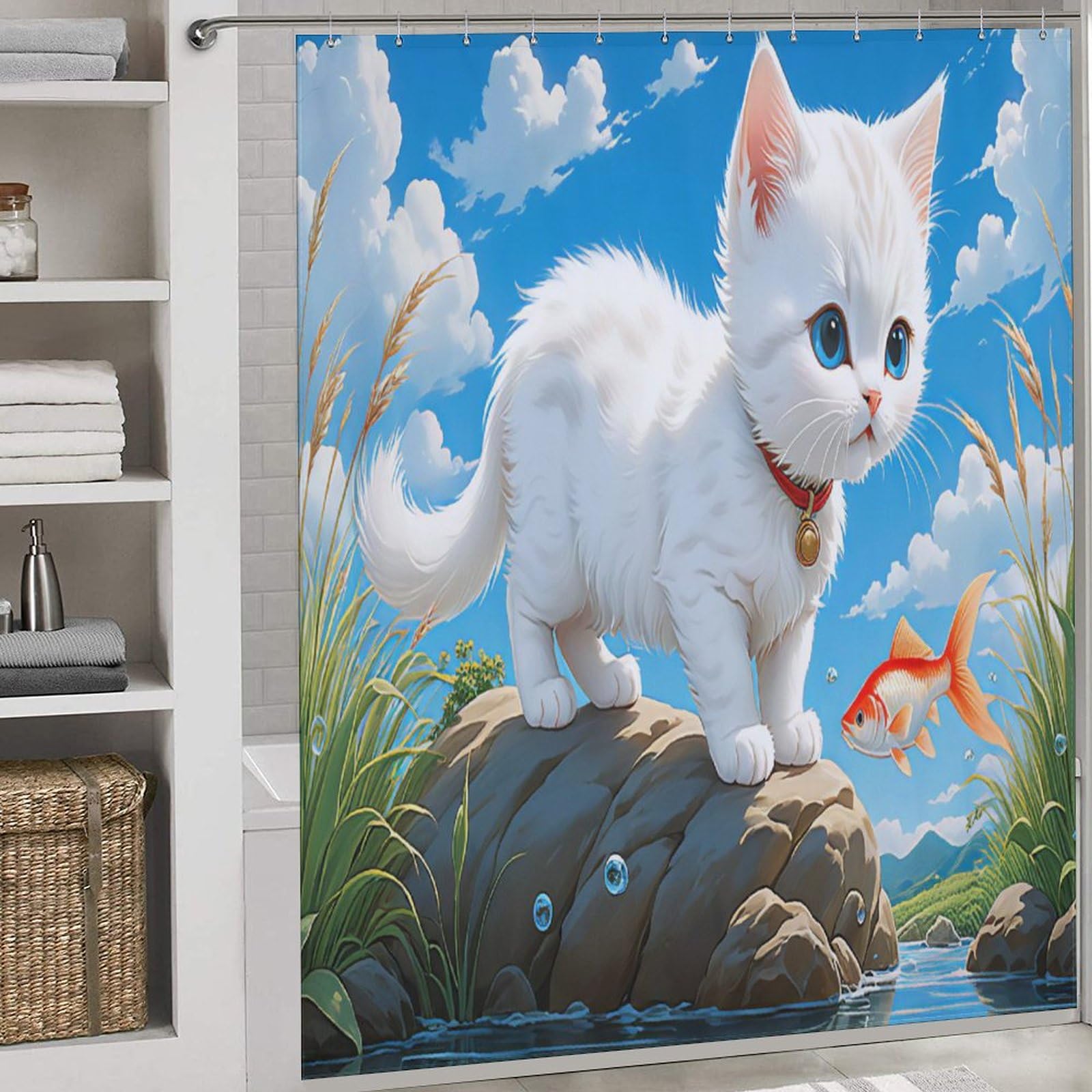 Rideau de douche chat imperméable grand format 183x183cm salle de bain