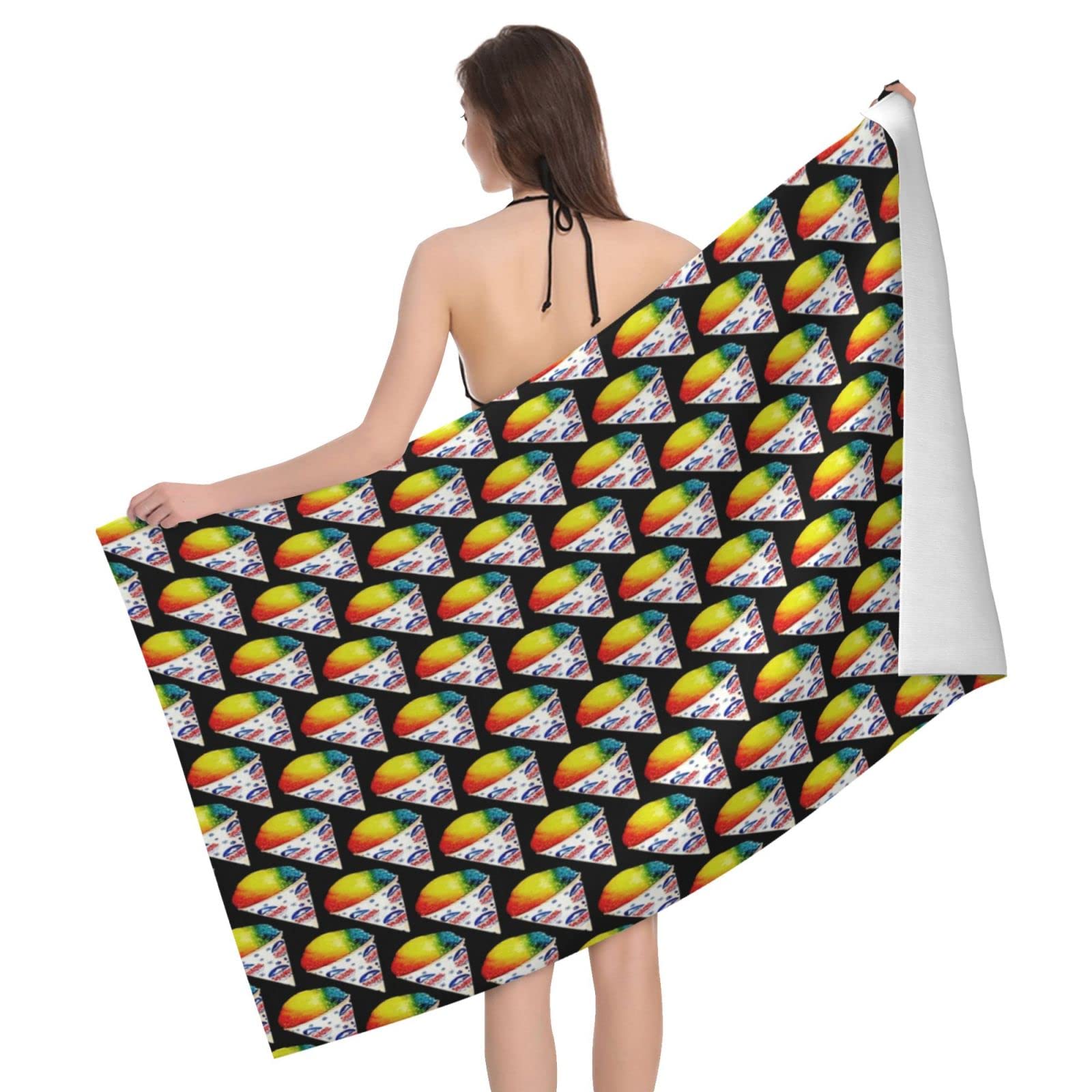 Lawenp Snow Cone Pizza Beach Towel, Lightweight Sand Free Quick Dry Microfiber Absorbent Bath Towel for Kids, Adults, Swimming, Bath, Yoga, Pool, Travel, Camping 32"X52"