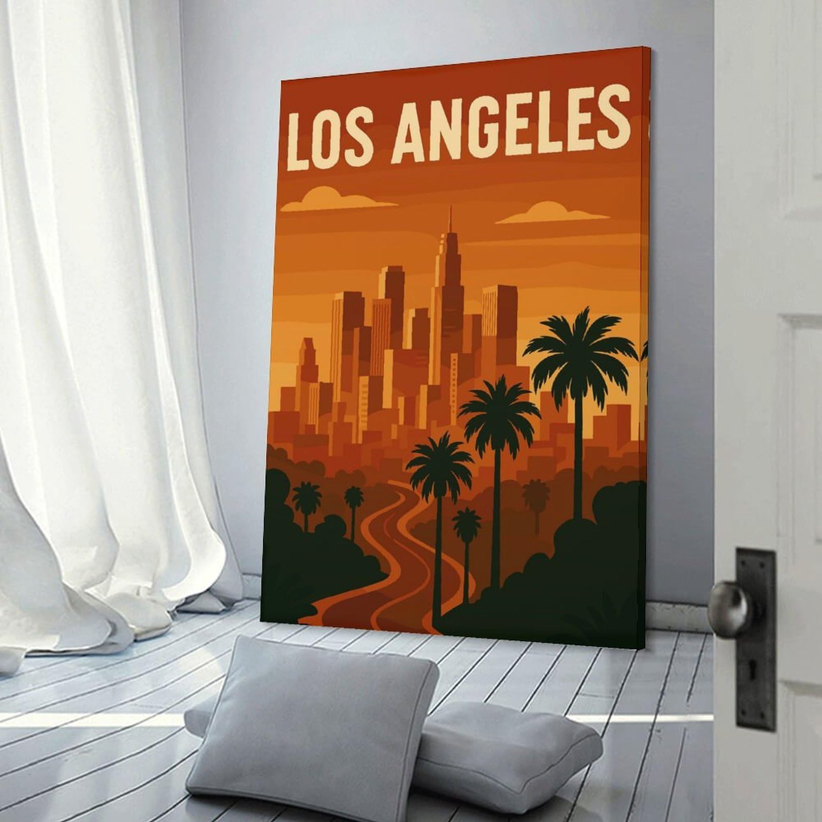 Junmoney Los Angeles Travel Canvas Wall Art, 24x36inch(60x90cm), for Entrance Walls, Hall Decor Or Foyers, Wall Decor to Refresh Empty Corners