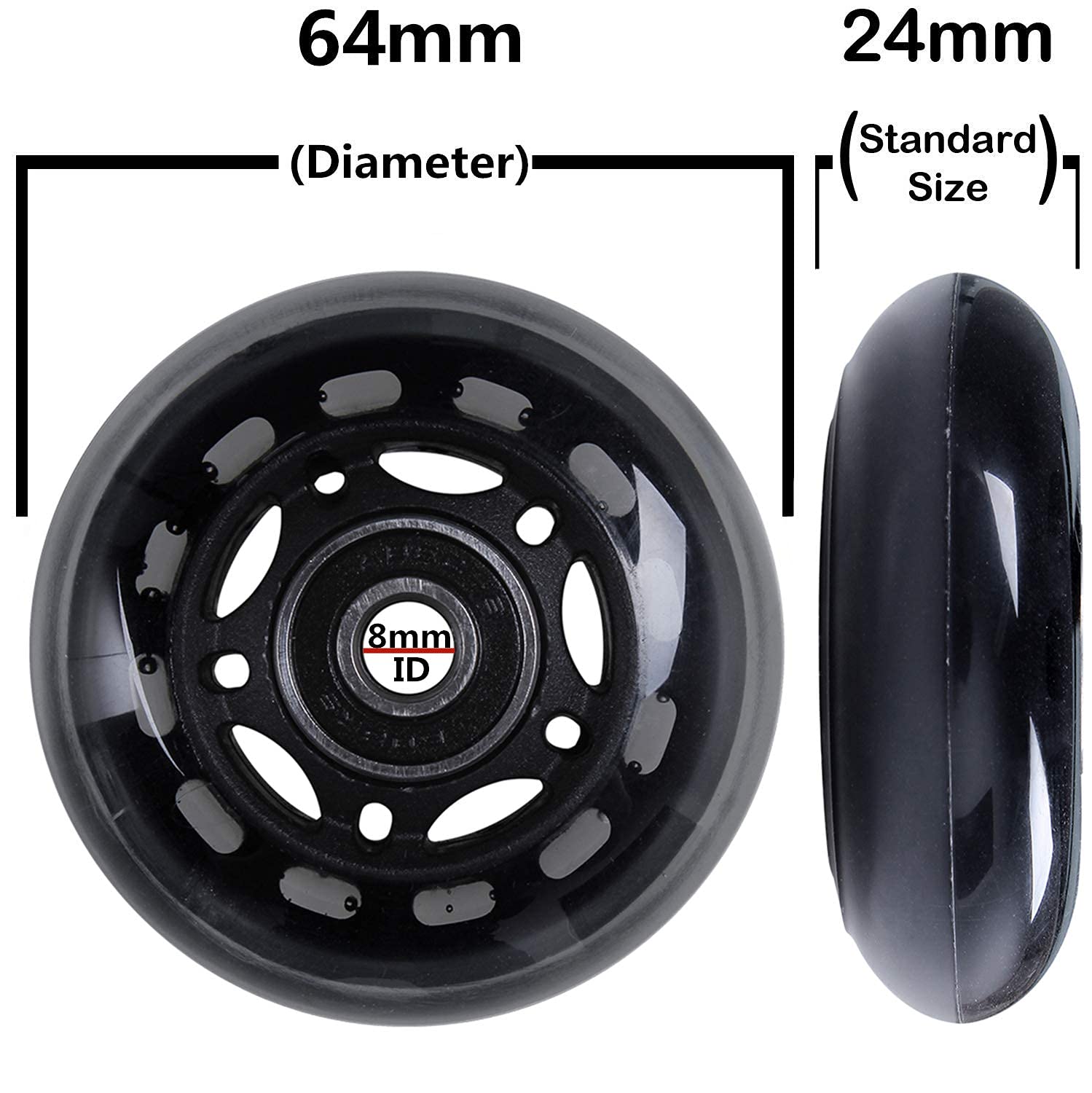 Players Choice 64mm 82A Inline Skate Wheels - Black Outdoor Roller Hockey 4 Pack