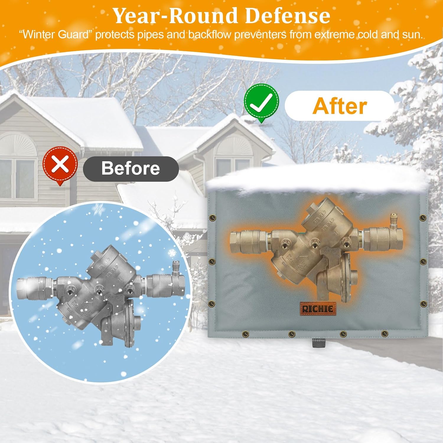 Backflow Preventer Insulated Cover (5°F) for Winter Freeze Protection, 21" W x 16" H Thickened Pressure Reducing Value & Well Pump Cover, Outdoor Waterproof Insulation Pouch for Sprinkler Valve, Grey