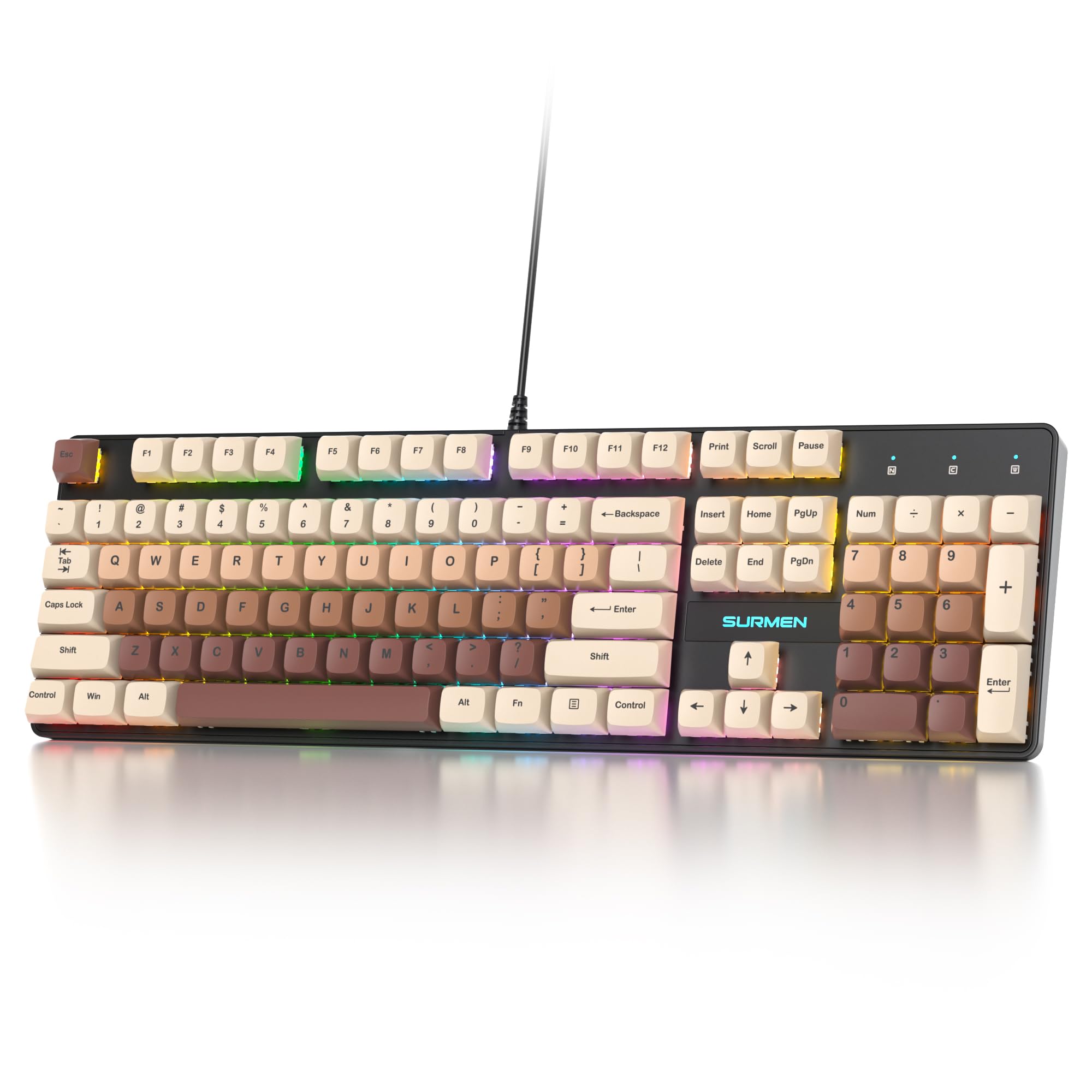 SOLIDEE tastiera gaming meccanica 100%,US Layout QWERTY,Tastiera da Gioco Cablata 104 Tasti Retroilluminata RGB con Tastierino Numerico,Tastiera Meccanica NKRO per laptop Windows(104 Coffee)