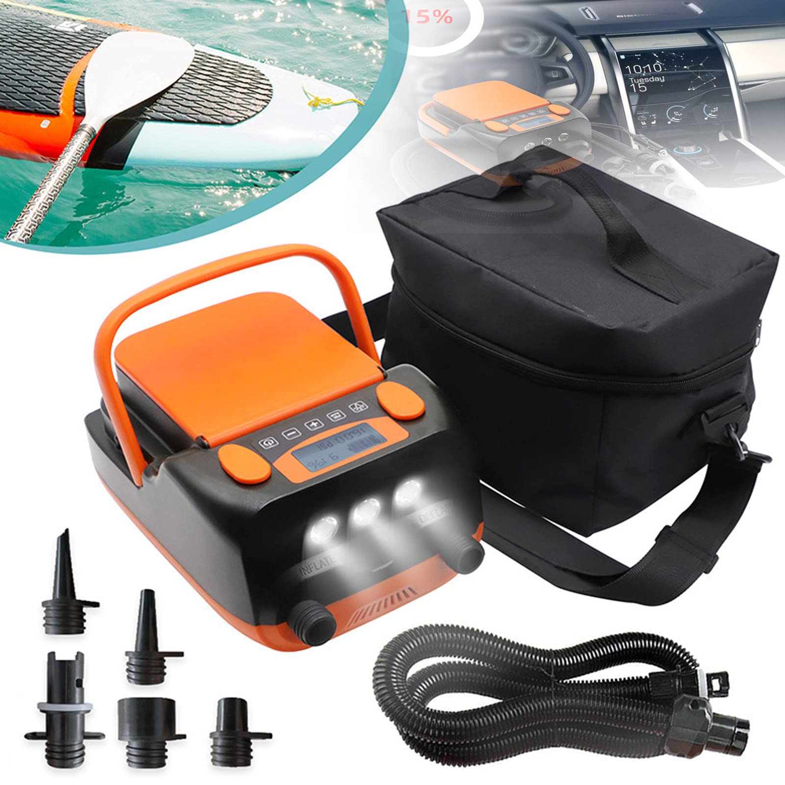 ZMJGLL Sup Air Pump with Battery for Inflatable SUP & Kayak,Rechargeable Paddle Board Electric Air Pump 16PSI,Inflation/Deflation Function,Easy To Assemble