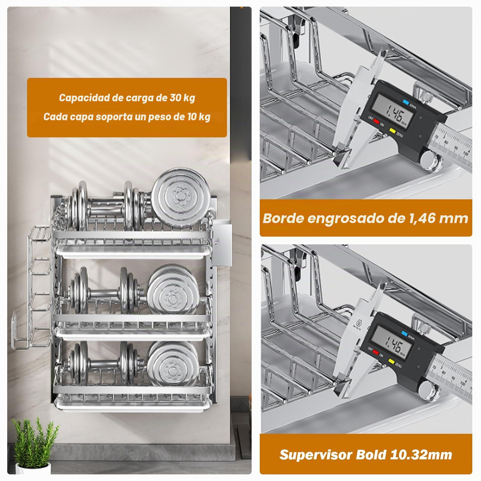 Genérico Secado de Platos Montado en la Pared Colgante Con Escurridor, Ganchos y Soporte para Cubiertos - Sin Perforación, Acero Inoxidable, 3 Niveles