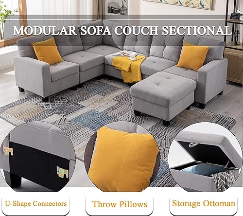 Miniatura 8 de asunflower Sofá modular pequeño seccional con almacenamiento otomano de terciopelo de 3 plazas, sofá convertible en forma de L para dormitorio, sala