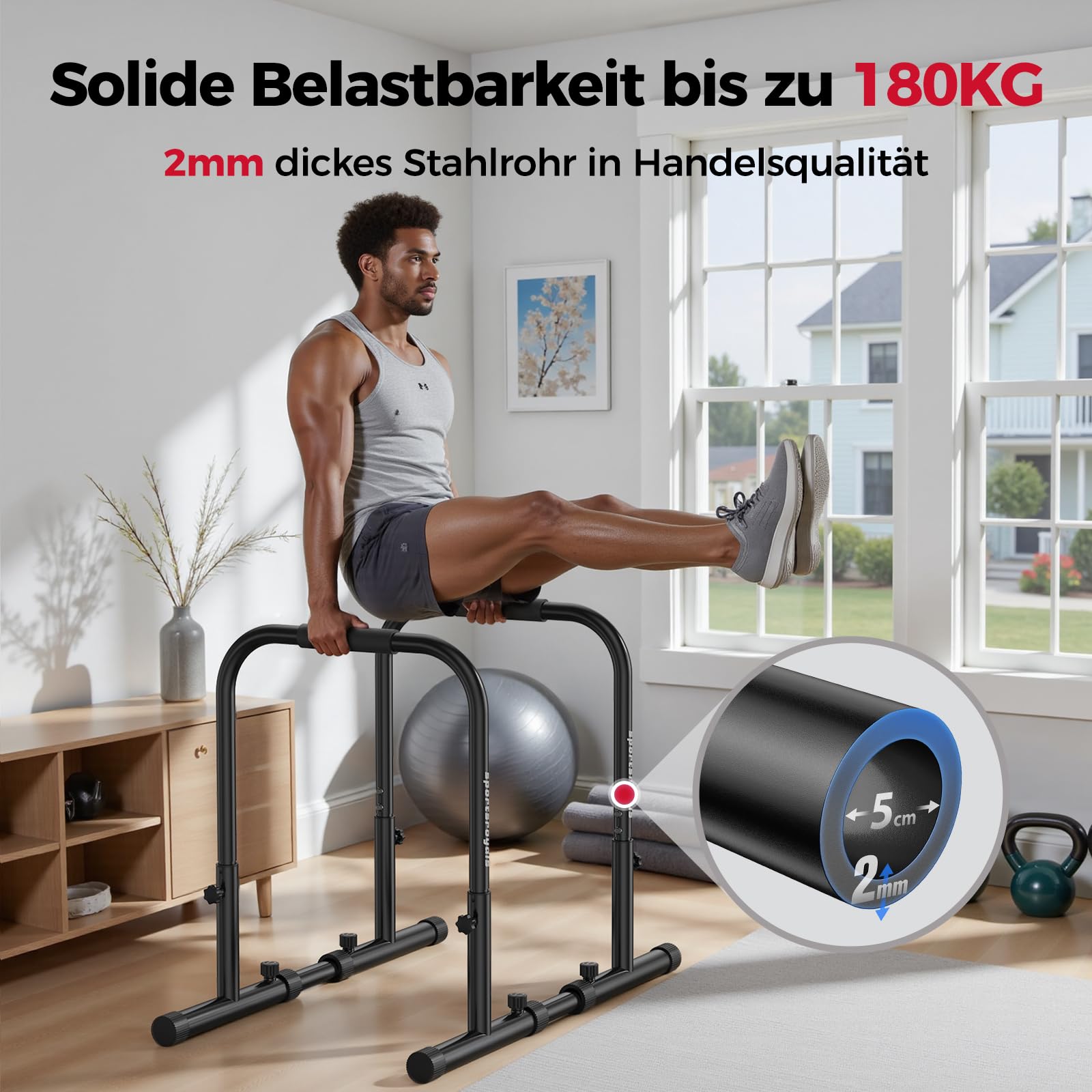 Sportsroyals Power Tower, Dip-Station, Klimmzugstange&Dip Barren mit Doppel-Sicherheitsverbindung