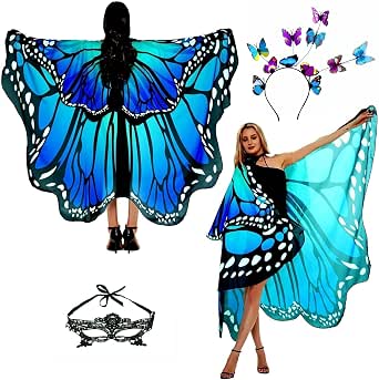 Women's Butterfly Moth Wings Costume Cape with Mask and Headband
