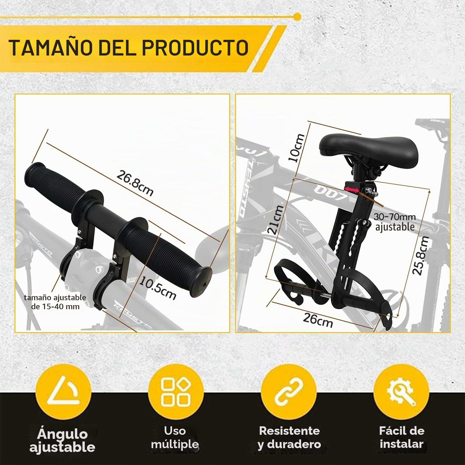 Asiento de Bicicleta Delantero para Niño, Sillita Bicicleta Niños Delantera con Reposabrazos y Pedal Delantero Bicicletas Niño Silla para Niños de 2 a 6 Años, hasta 60 Libras