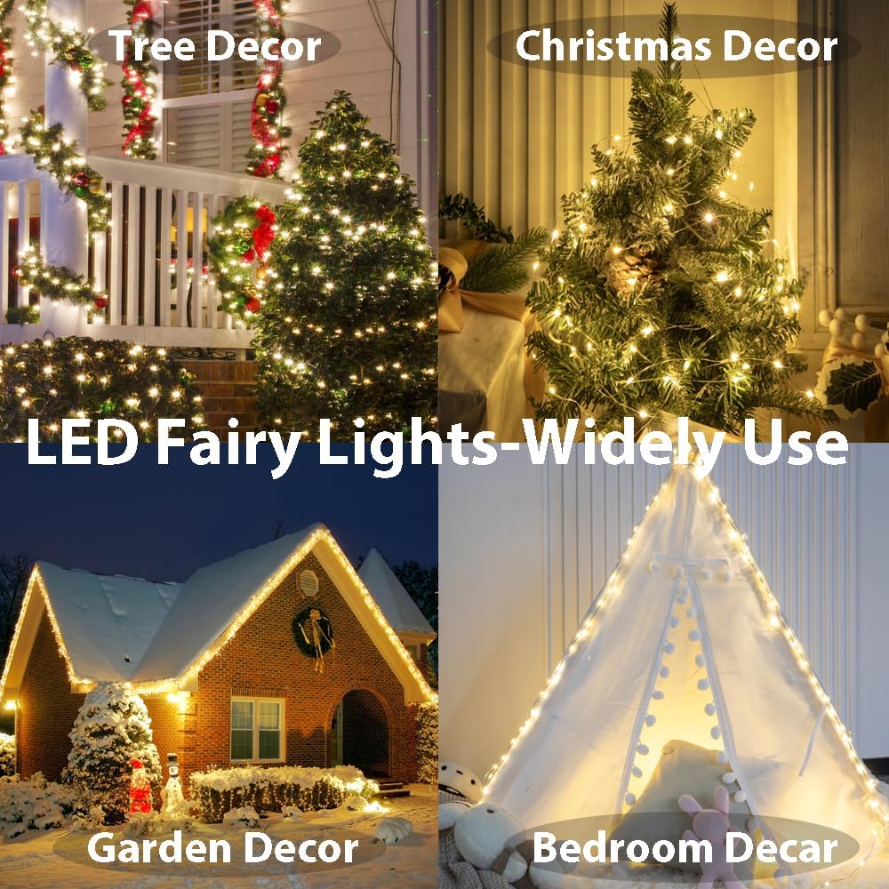 200 FT Warm White Fairy Lights Plug in Copper Wire String Lights with Remote, Timer, 600 LEDs, Ideal for Bedroom to Garden, Christmas Tree, Wedding Party (Indoor/Outdoor)