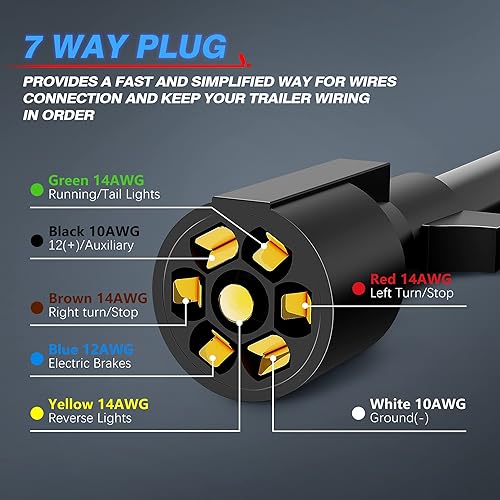 Miniatura 2 de MICTUNING Cable de remolque en línea de 7 vías resistente con conector de doble clavija de 8 pies, resistente a la intemperie