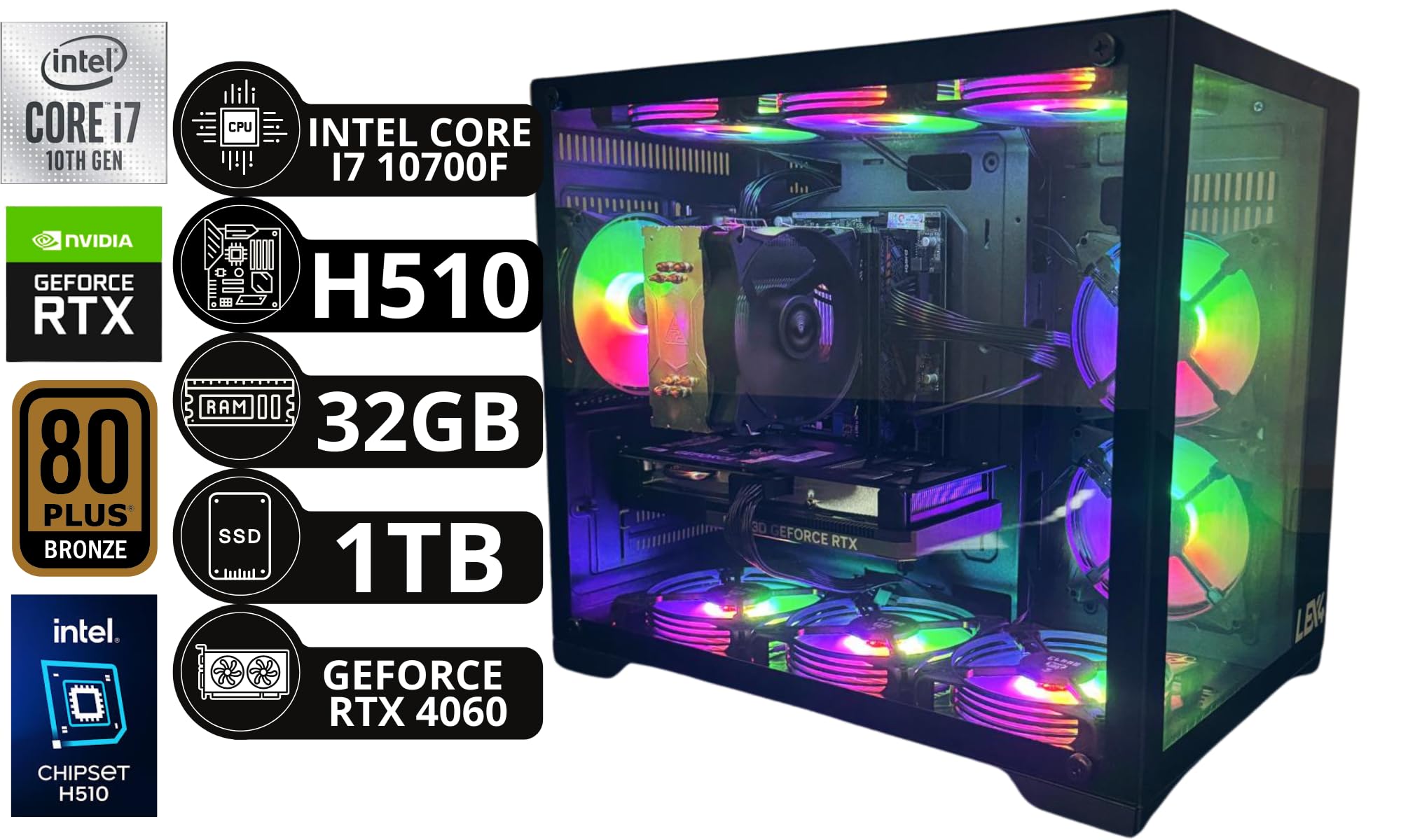 PC Gamer Aquario Intel I7 10700f, 32GB RAM, RTX 4060 8GB, SSD NVME