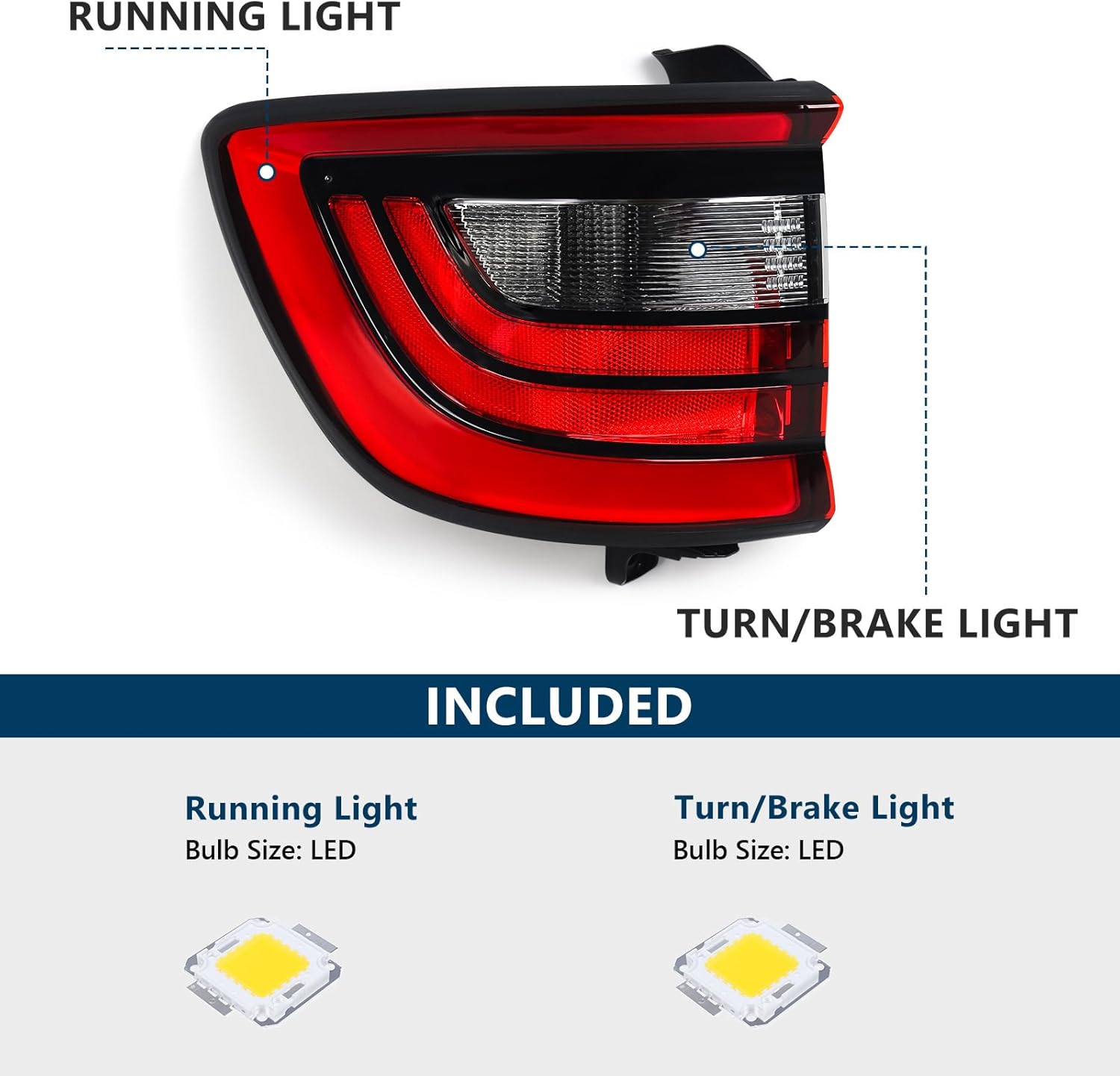 Outer LED Tail Light Assembly Compatible with Dodge Durango 2014-2023 Rear Lamp Left Driver Side LH 68155949AD 68272127AA