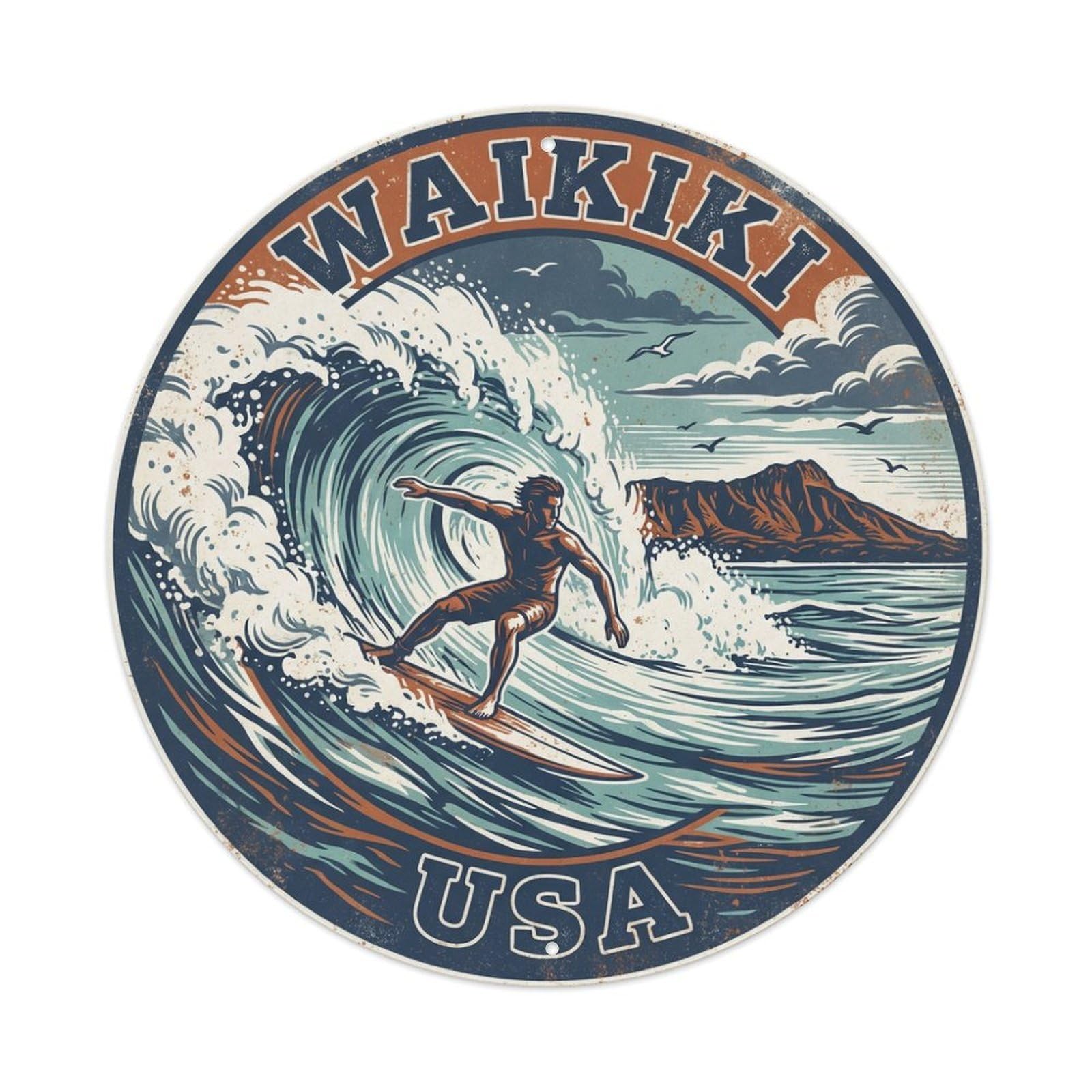 Vintage Travel Waikiki Hawaii Adventure Metal Tin Sign