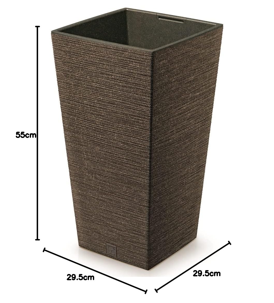 BirnePower Pot de Fleurs Haut Carré 55cm ECO Wood avec Insert, Cache-Pot Écologique (33% Bois), Design Strié Furu pour Intérieur et Extérieur, Résistant au Gel, Café