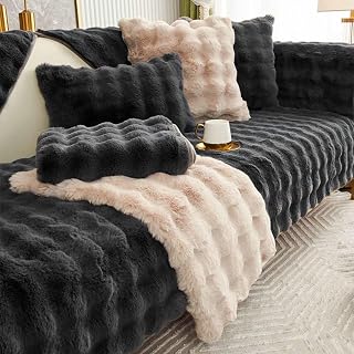 Racib funny fuzzy corner non slip sofa cover，couch cover，waterproof sofa cover apply to l shape 1 seater 2 seater 3 seater 4 seater,black-pillowcase45*45cm