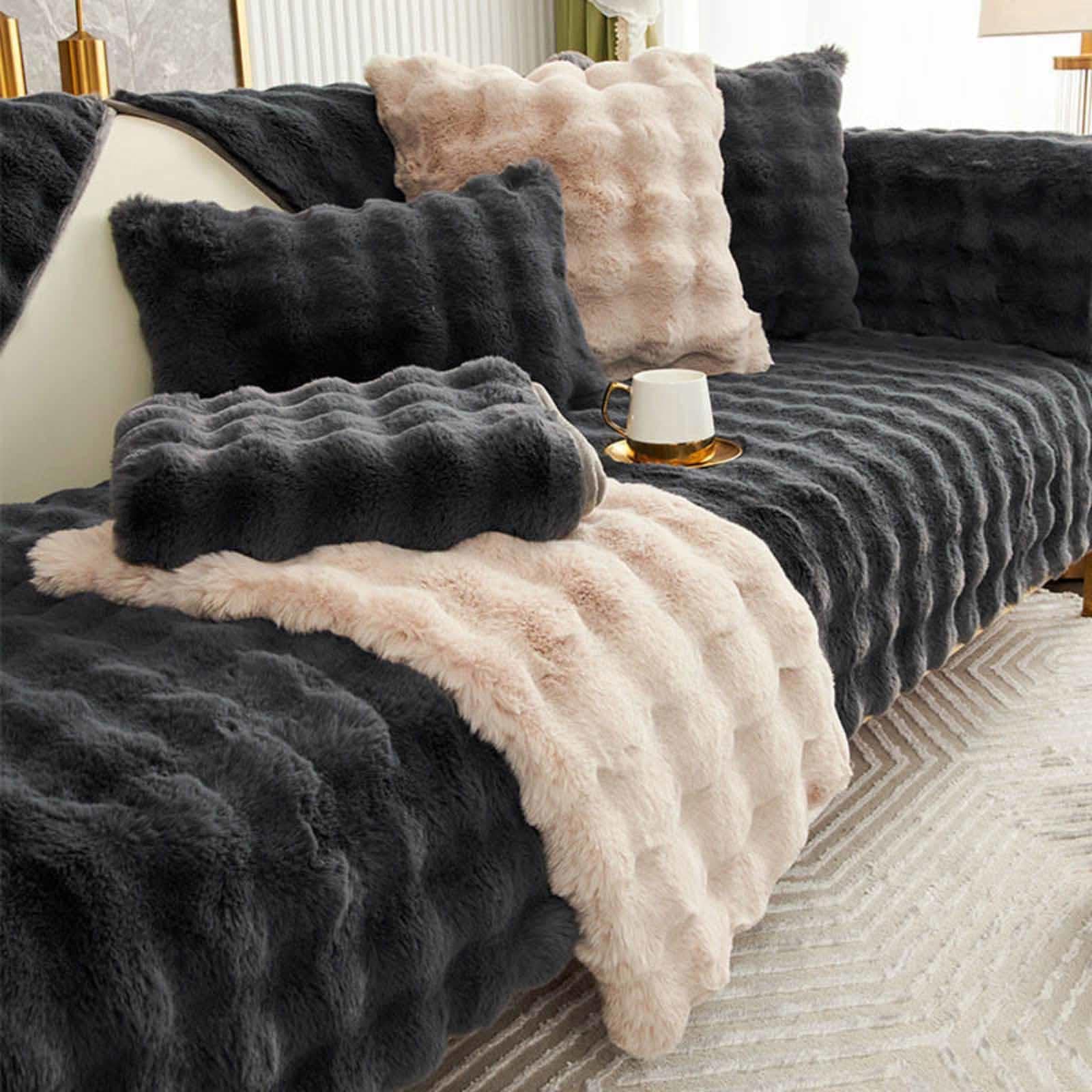 Racib Funny Fuzzy Corner Non Slip Sofa Cover, Waterproof Couch Cover - Fits 1-4 Seater, Black - Pillowcase 45*45cm