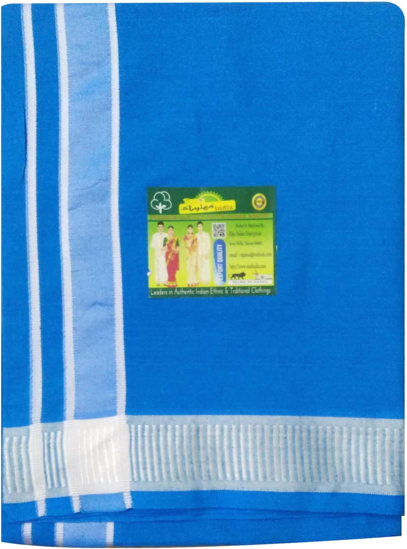 StylesindiaMen's Cotton Colored Dhoti with Fancy Border Kerala-style Veshti Mundu Kaili Lungi 2.0 Mtrs