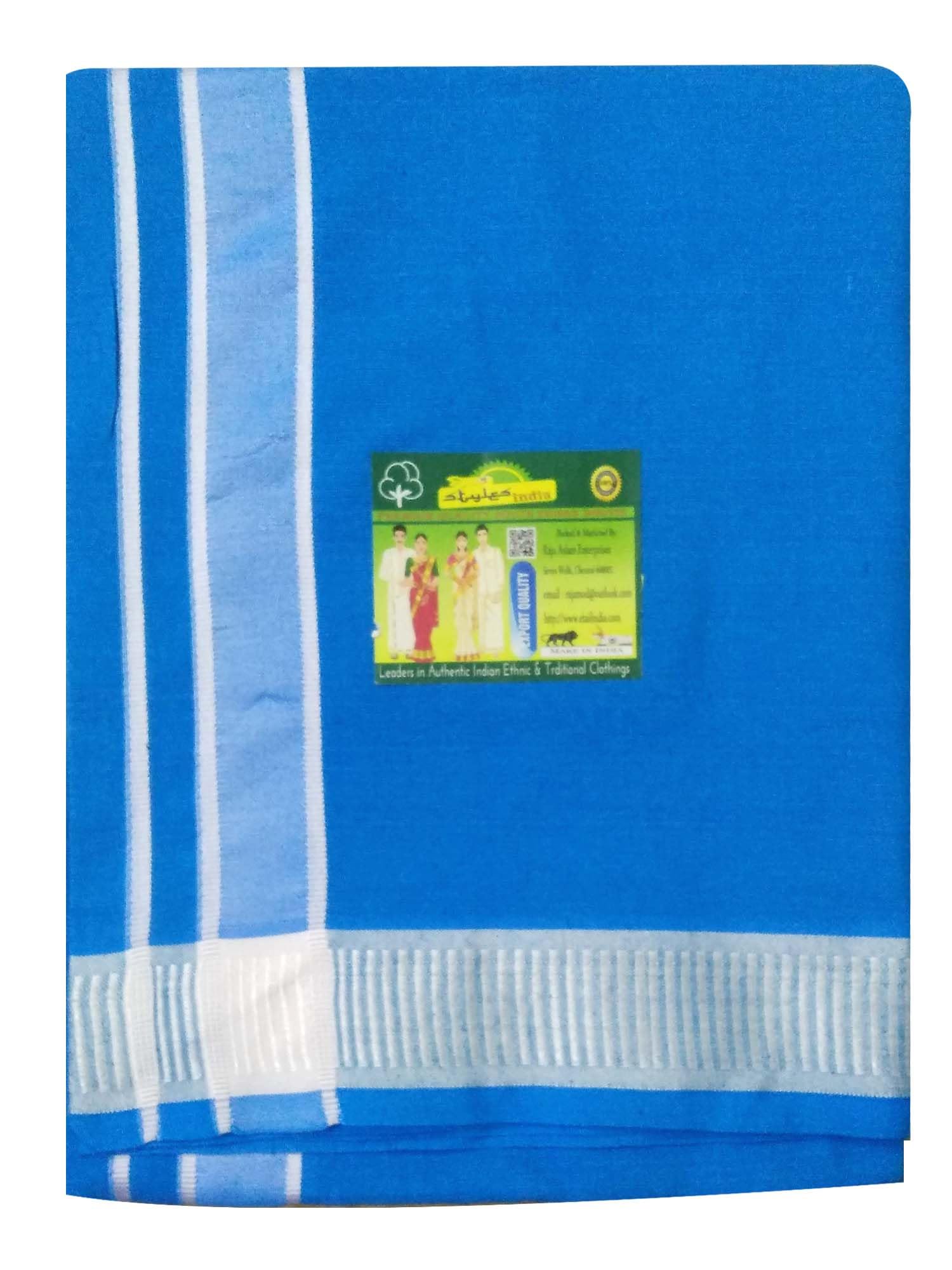 StylesindiaMen's Cotton Colored Dhoti with Fancy Border Kerala-style Veshti Mundu Kaili Lungi 2.0 Mtrs